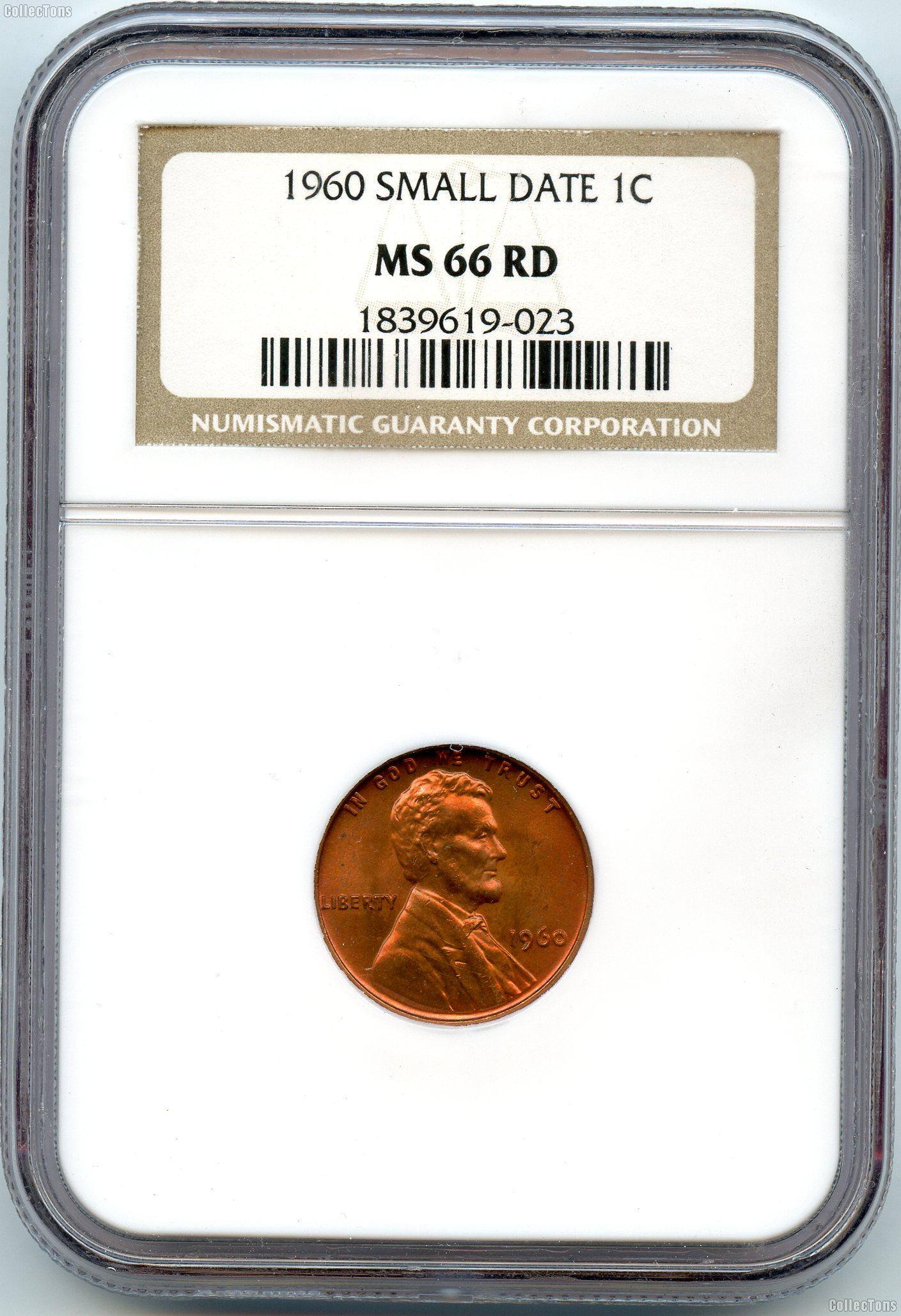 1960 Small Date Lincoln Memorial Cent in NGC MS 66 Red