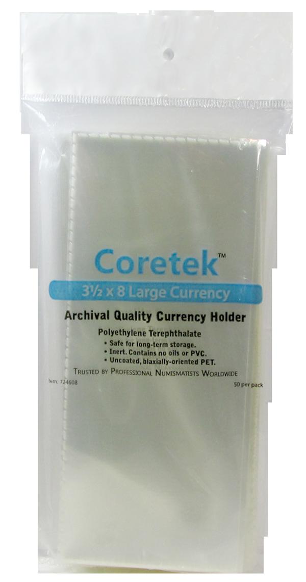 Coretek 3 1/2" x 8" Large Currency Archival Quality Currency Holder