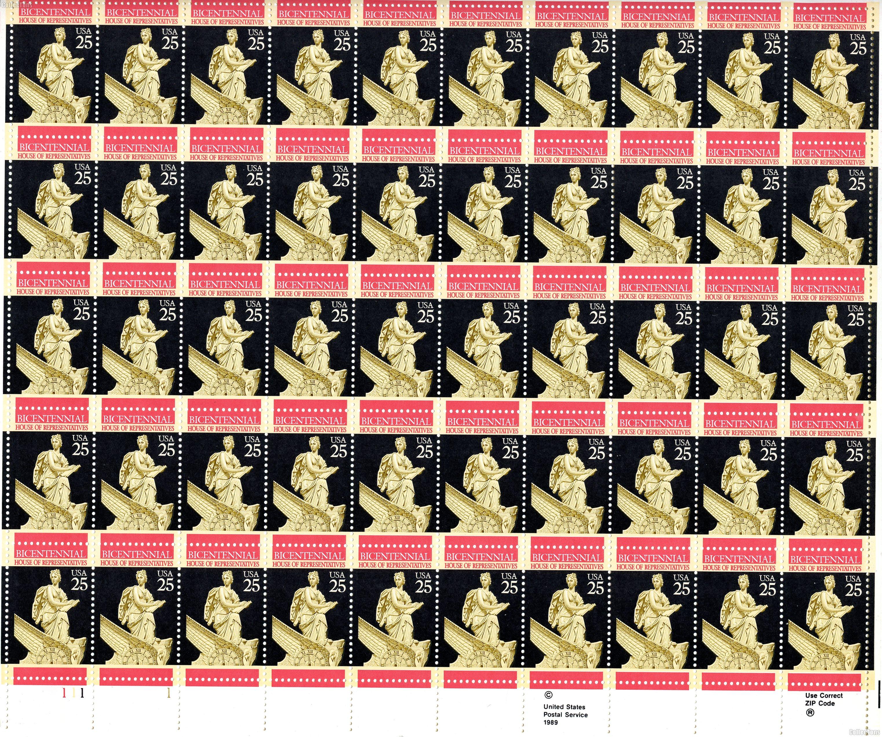 1989 U.S. House of Representatives 25 Cent US Postage Stamp MNH Sheet of 50 Scott #2412