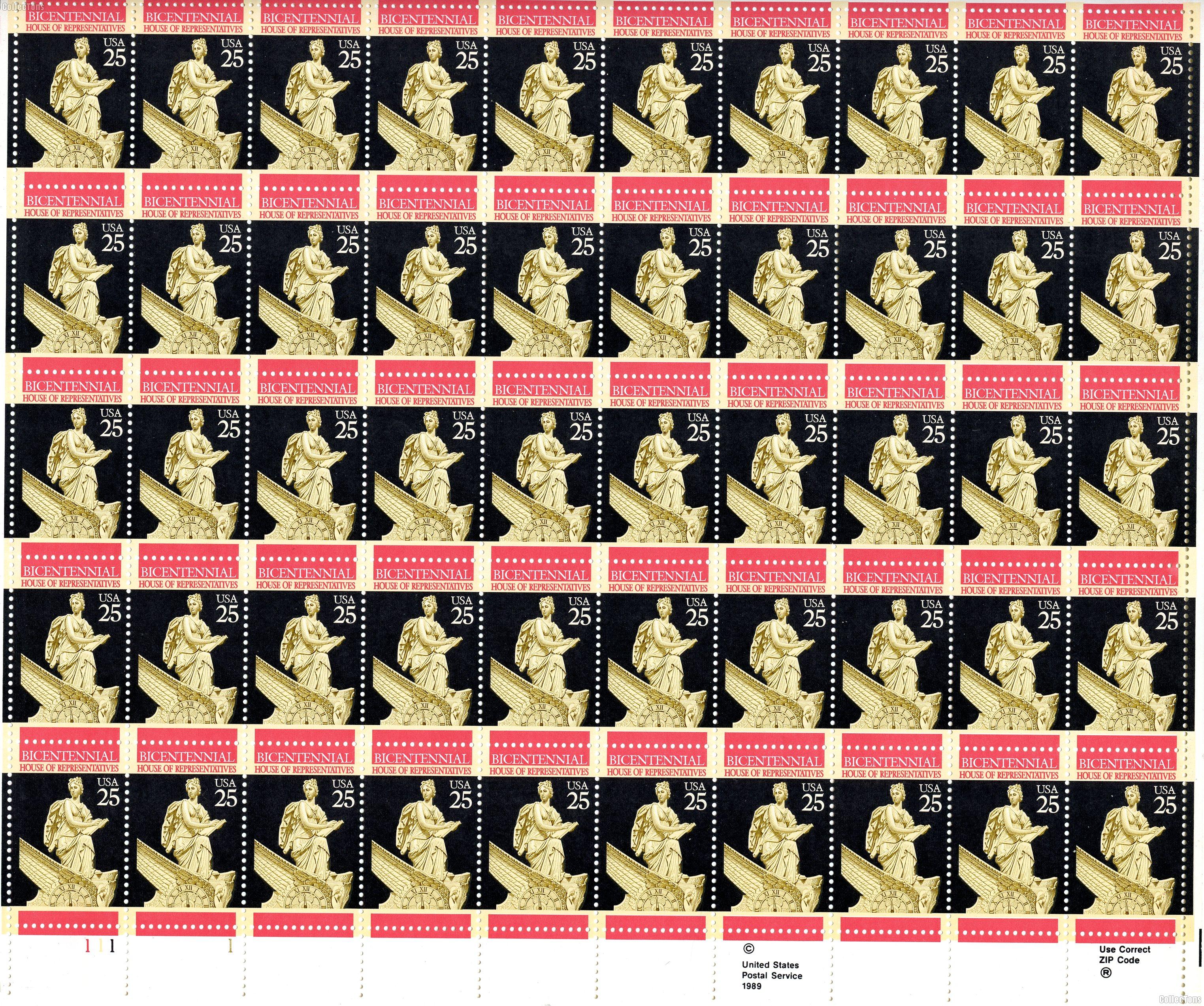 1989 U.S. House of Representatives 25 Cent US Postage Stamp MNH Sheet of 50 Scott #2412
