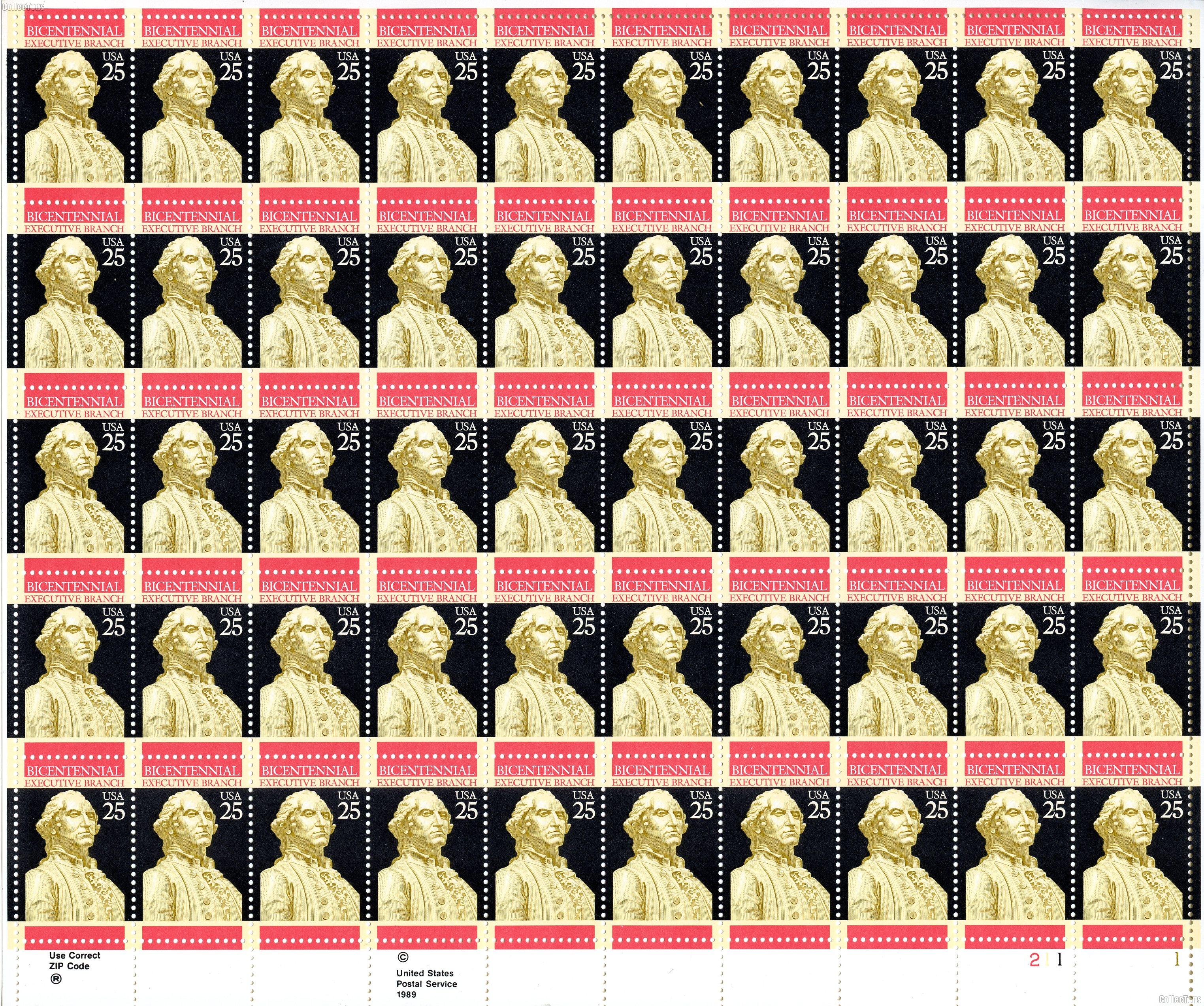 1989 Executive Branch and George Washington Memorial 25 Cent US Postage Stamp MNH Sheet of 50 Scott #2414