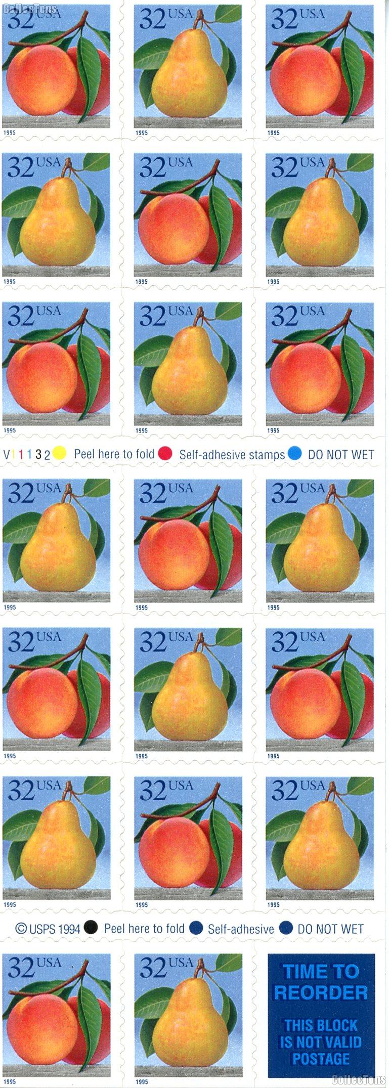 1995 Peaches & Pears US Postage Stamp MNH Booklet of 20 Scott #2494a