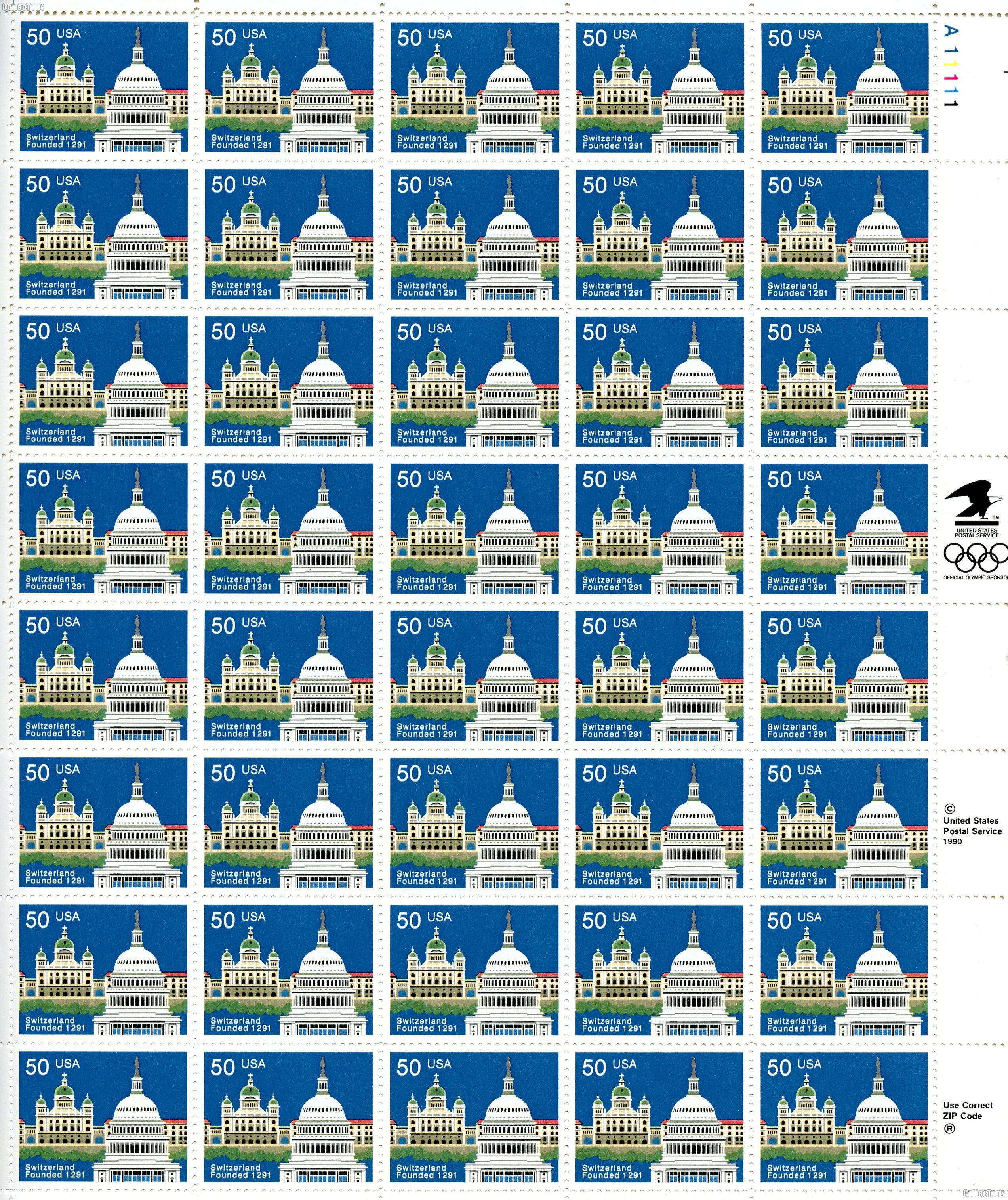 1991 Switzerland 50 Cent US Postage Stamp MNH Sheet of 40 Scott #2532