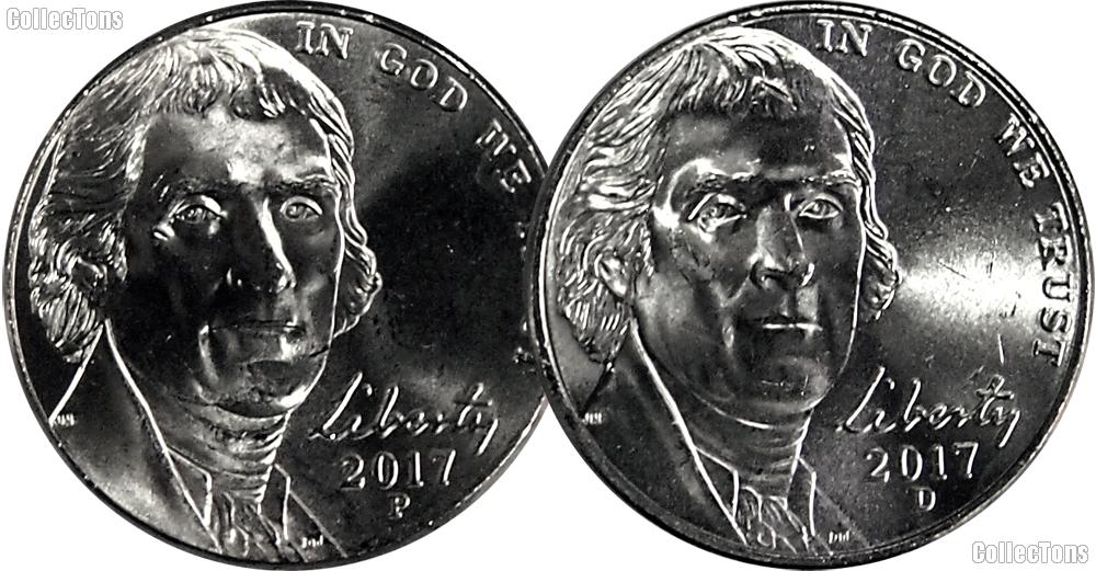 2017 P & D Jefferson Nickels Gem BU (Brilliant Uncirculated)