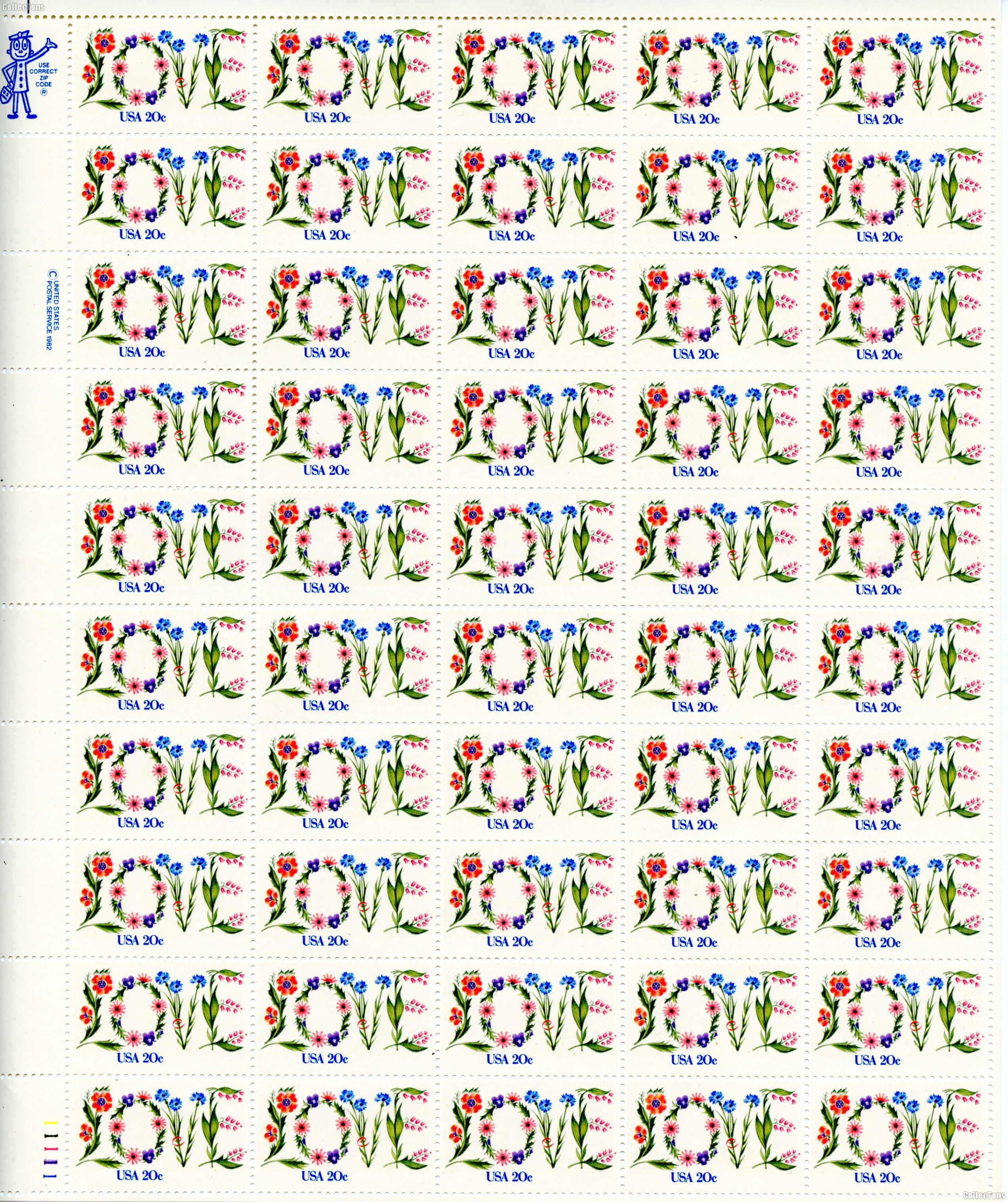 1982 Love 20 Cent US Postage Stamp MNH Sheet of 50 Scott #1951