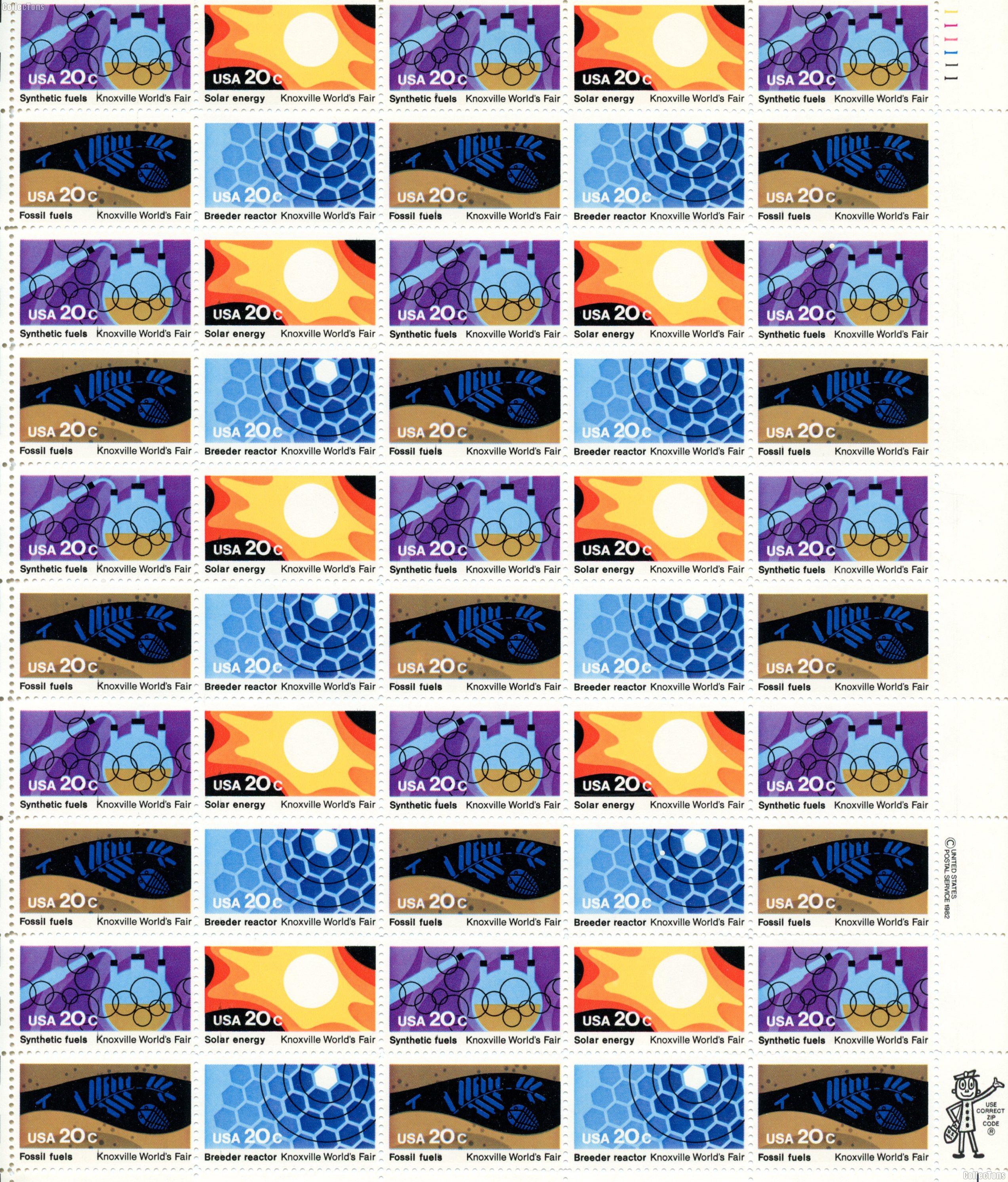1982 Knoxville World's Fair 20 Cent US Postage Stamp MNH Sheet of 50