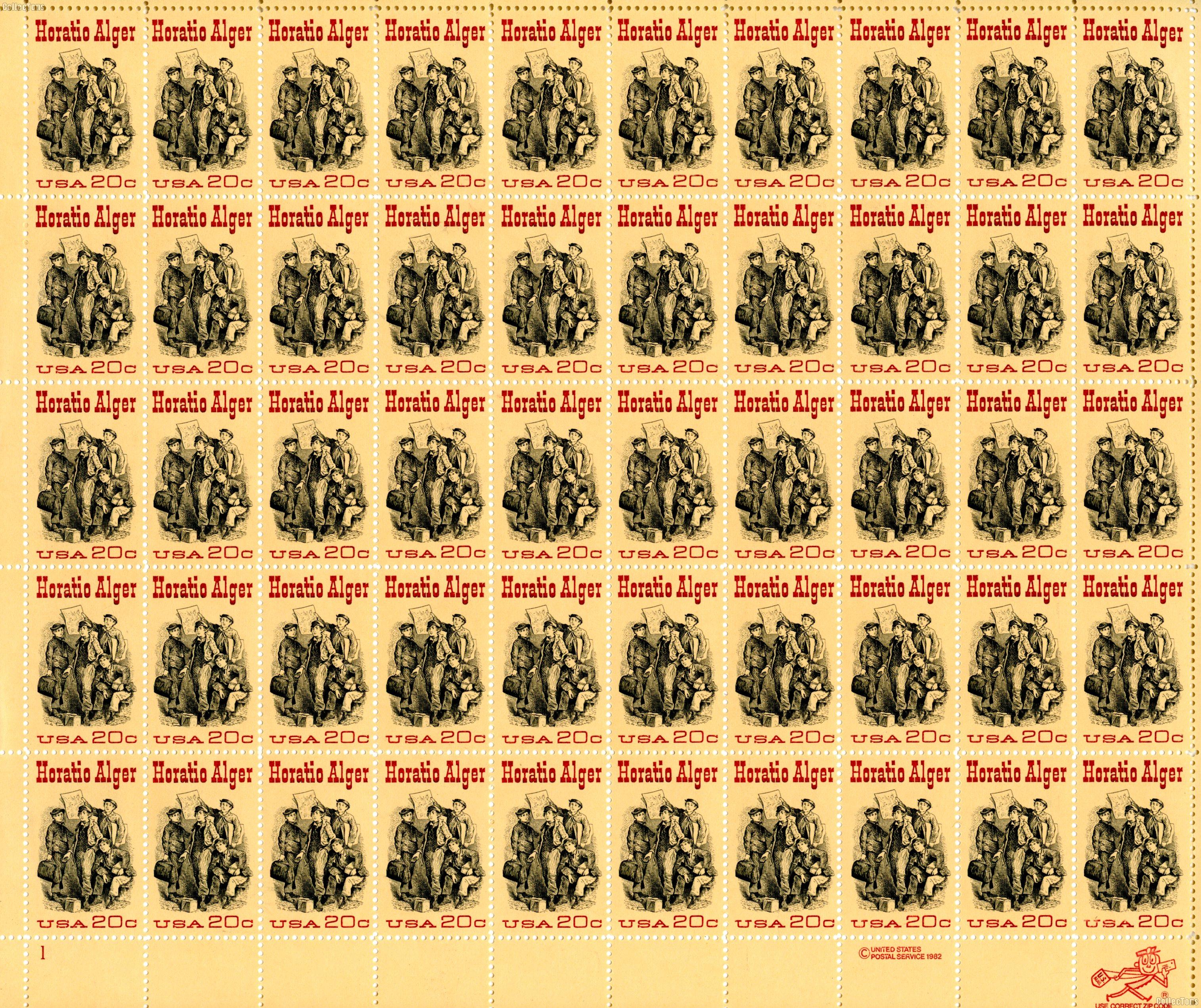 1982 Horatio Alger 20 Cent US Postage Stamp MNH Sheet of 50 Scott #2010