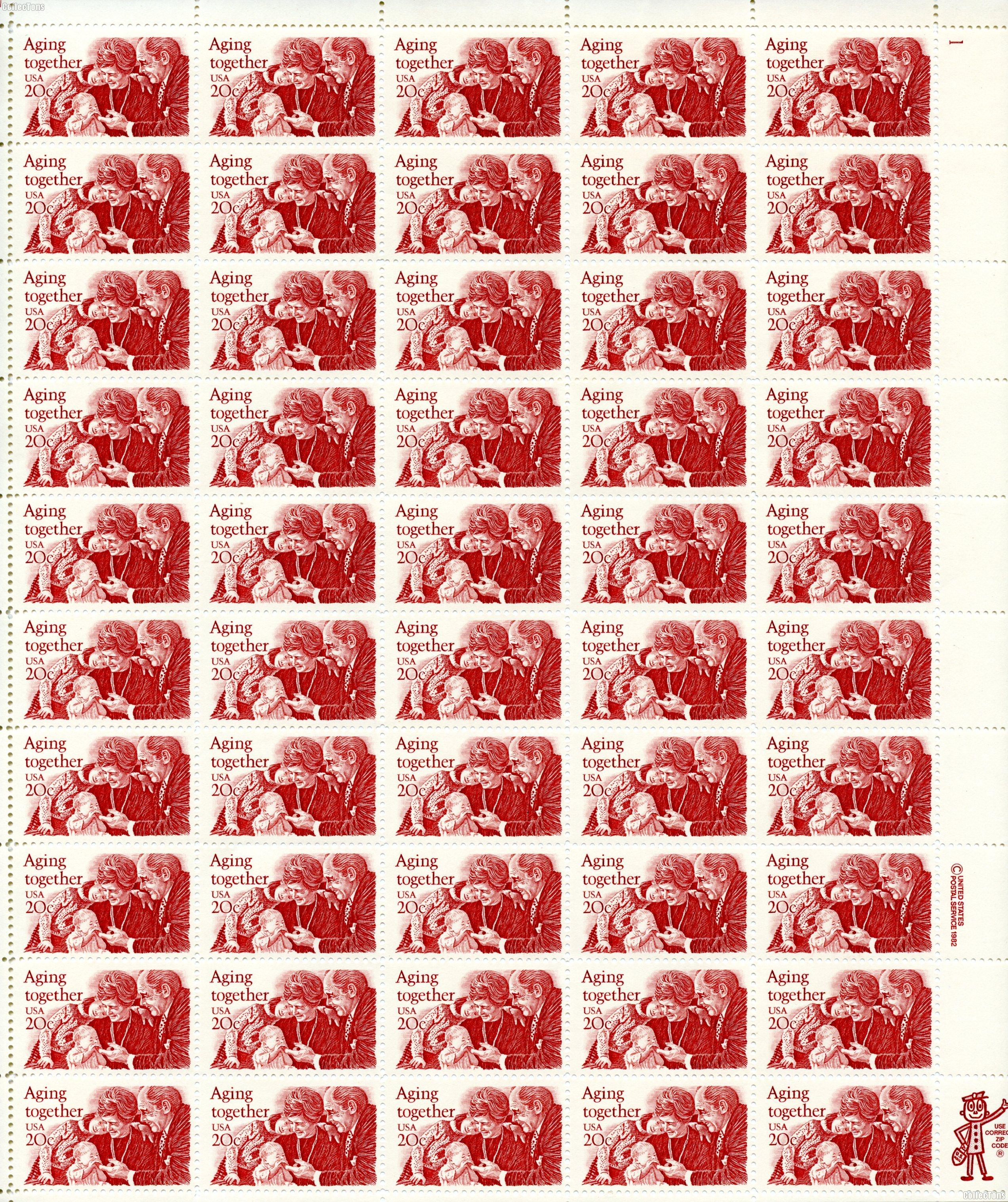 1982 Aging Together 20 Cent US Postage Stamp MNH Sheet of 50 Scott #2011