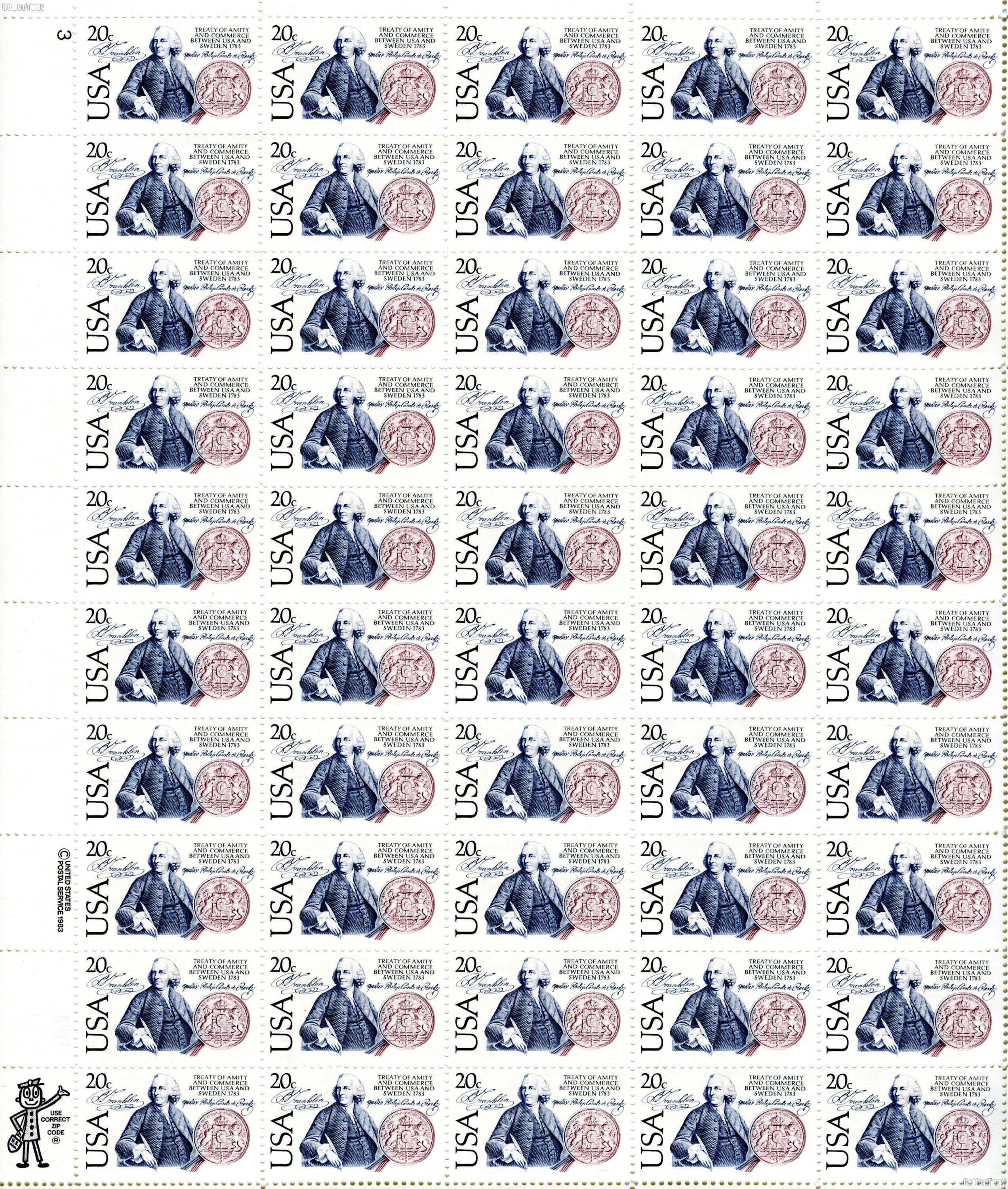 1983 US & Sweden 20 Cent US Postage Stamp MNH Sheet of 50 Scott #2036