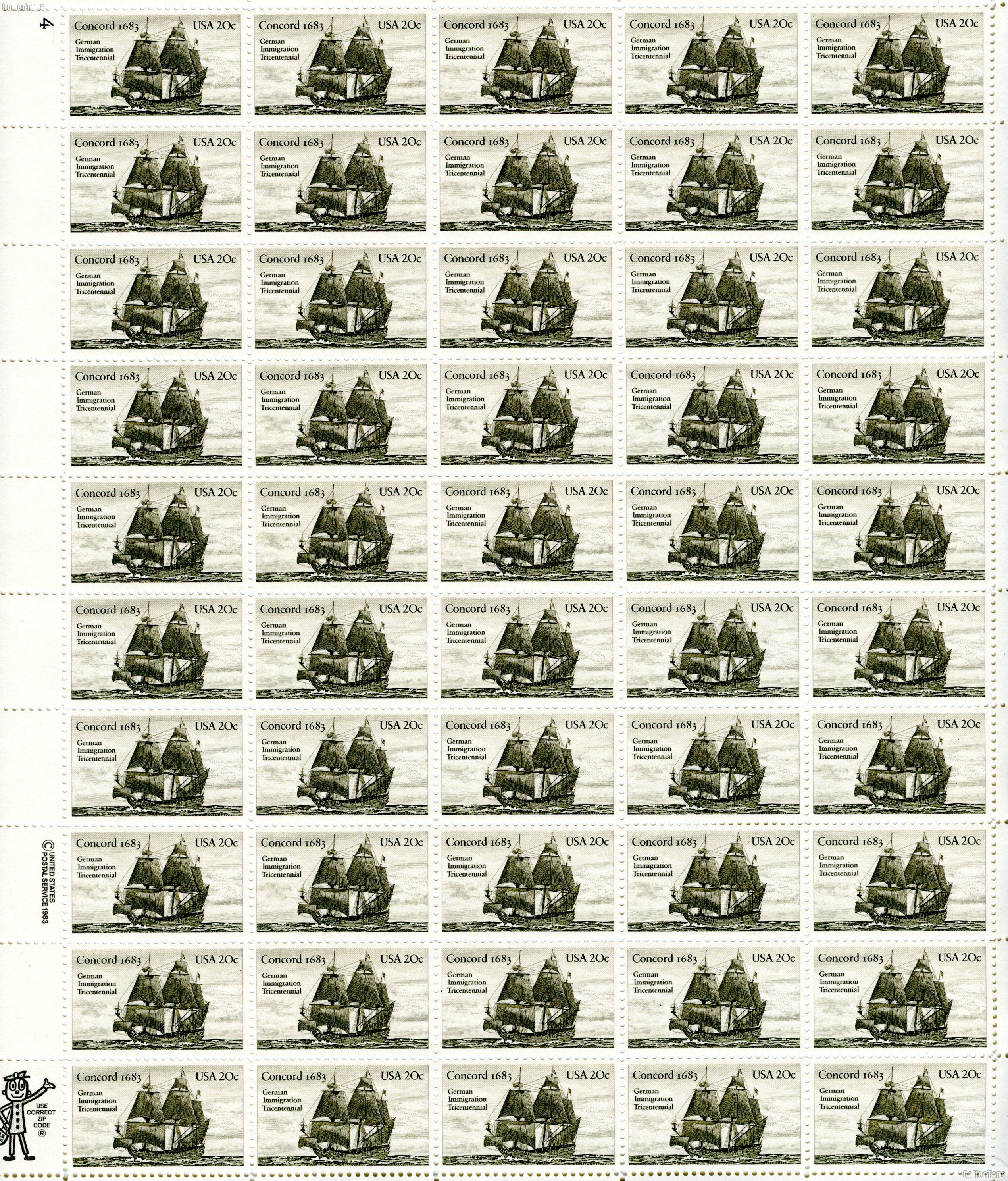 1983 German Immigration 20 Cent US Postage Stamp MNH Sheet of 50 Scott #2040