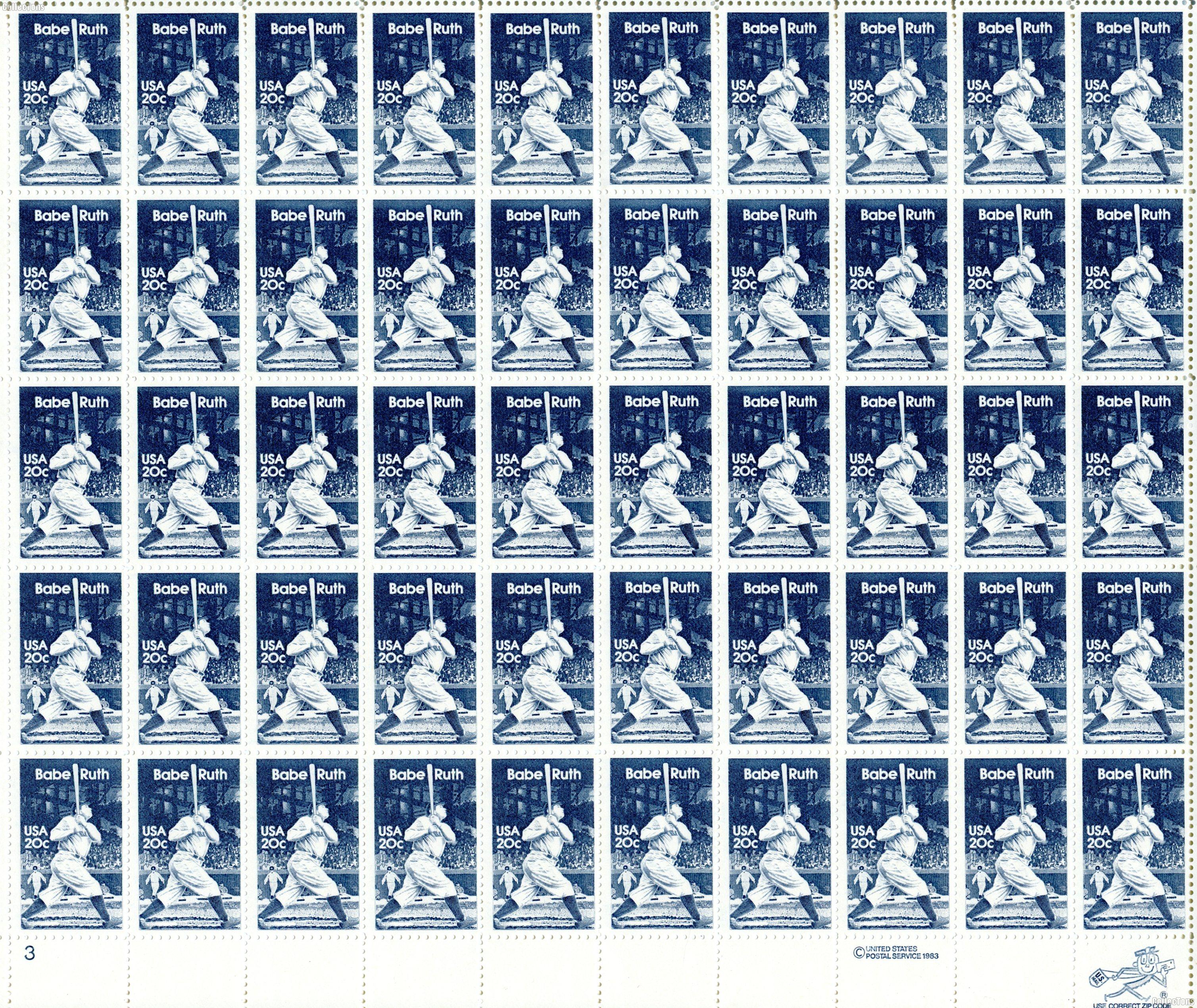 1983 Babe Ruth 20 Cent US Postage Stamp MNH Sheet of 50 Scott #2046