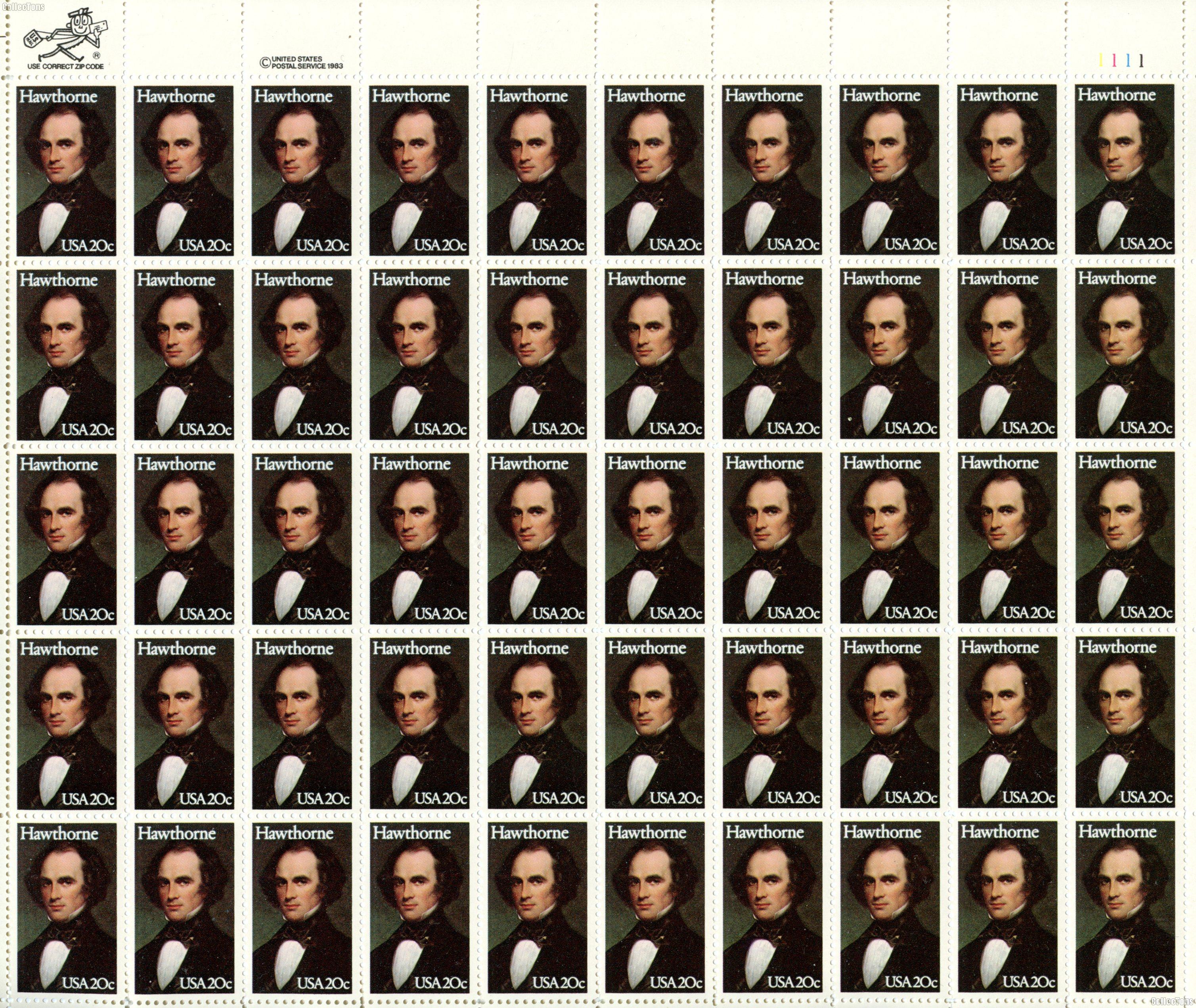 1983 Nathaniel Hawthorne 20 Cent US Postage Stamp MNH Sheet of 50 Scott #2047