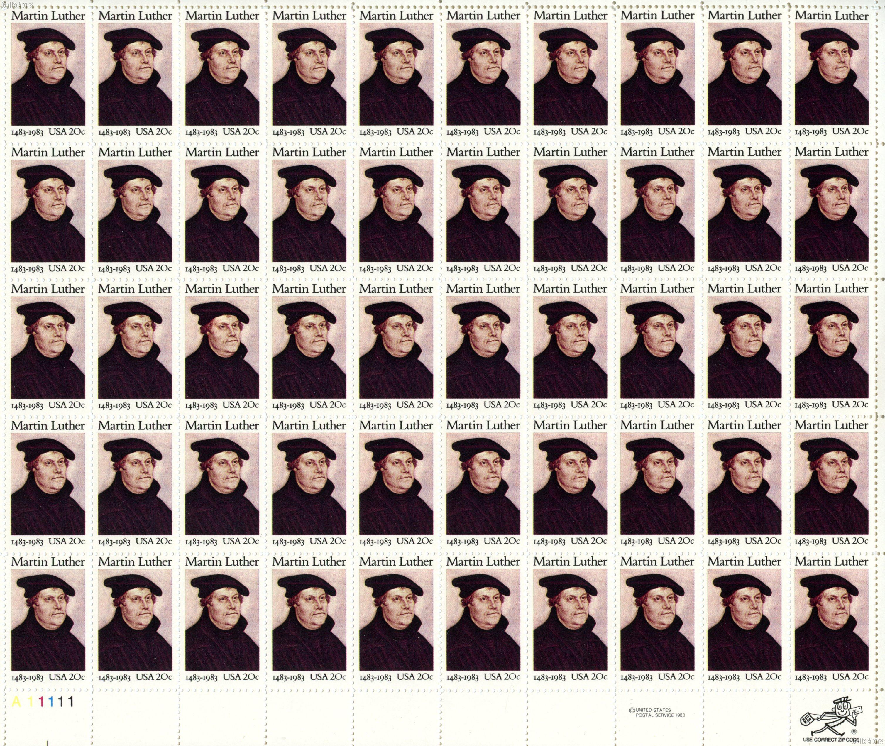1983 Martin Luther 20 Cent US Postage Stamp MNH Sheet of 50 Scott #2065