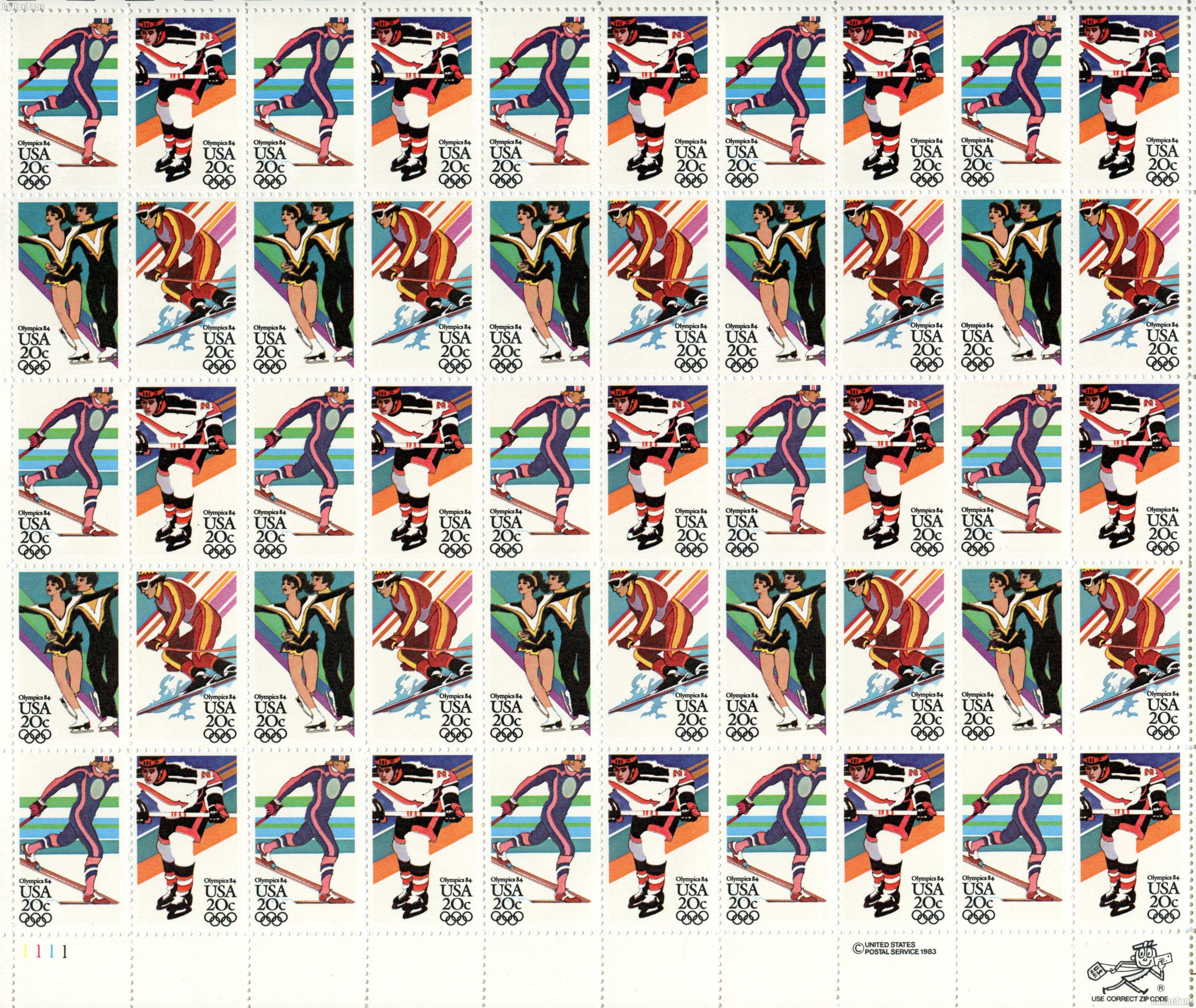 1984 Winter Olympics 20 Cent US Postage Stamp MNH Sheet of 50 Scott #2067-2070