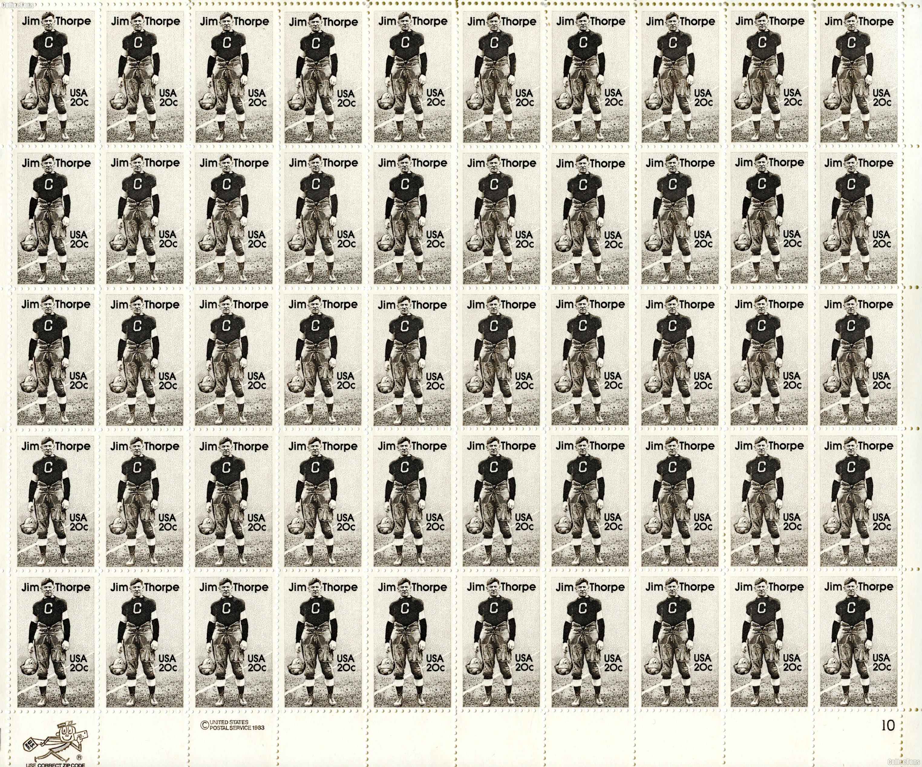 1984 Jim Thorpe 20 Cent US Postage Stamp MNH Sheet of 50 Scott #2089