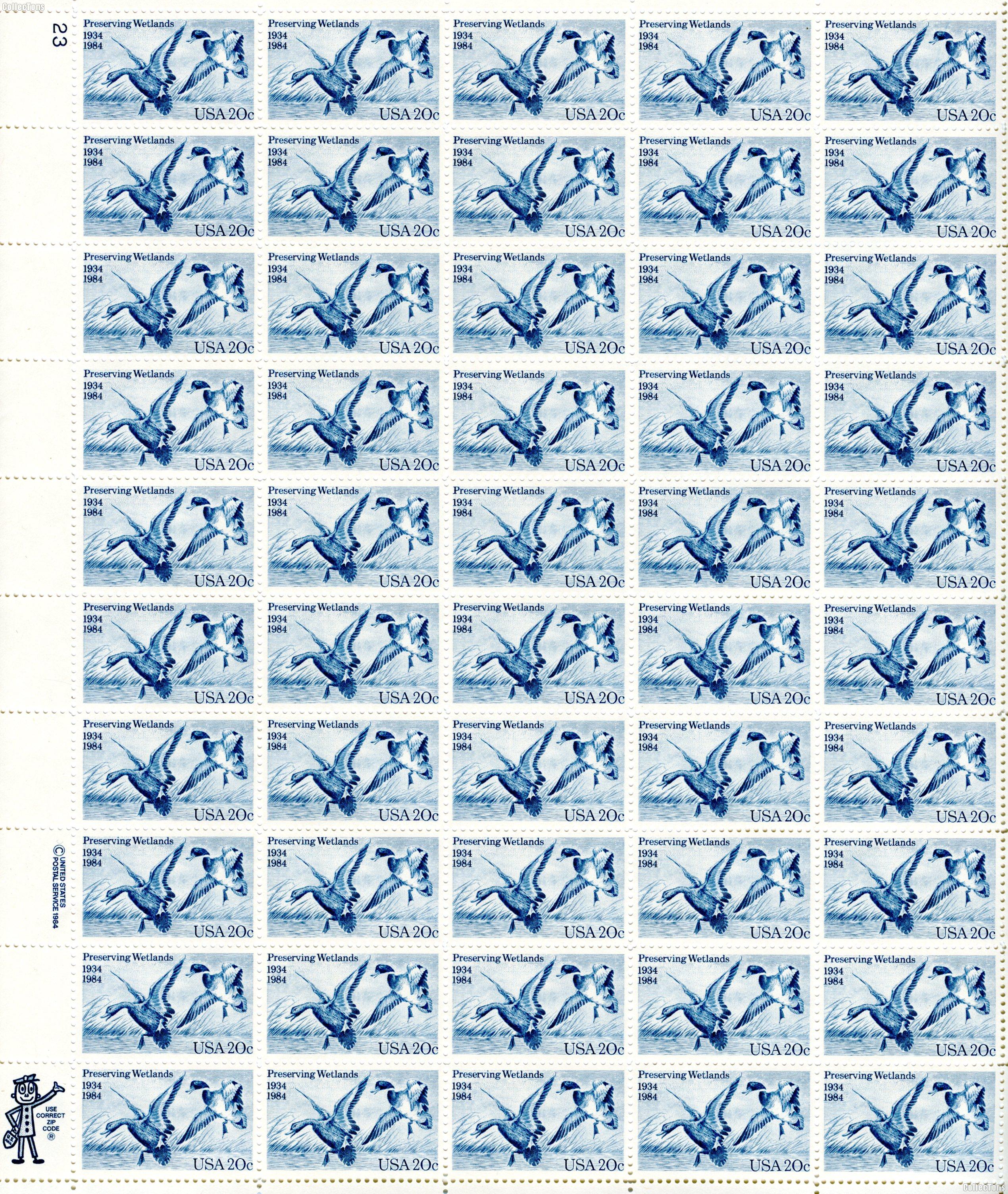1984 Preserving Wetlands 20 Cent US Postage Stamp MNH Sheet of 50 Scott #2092
