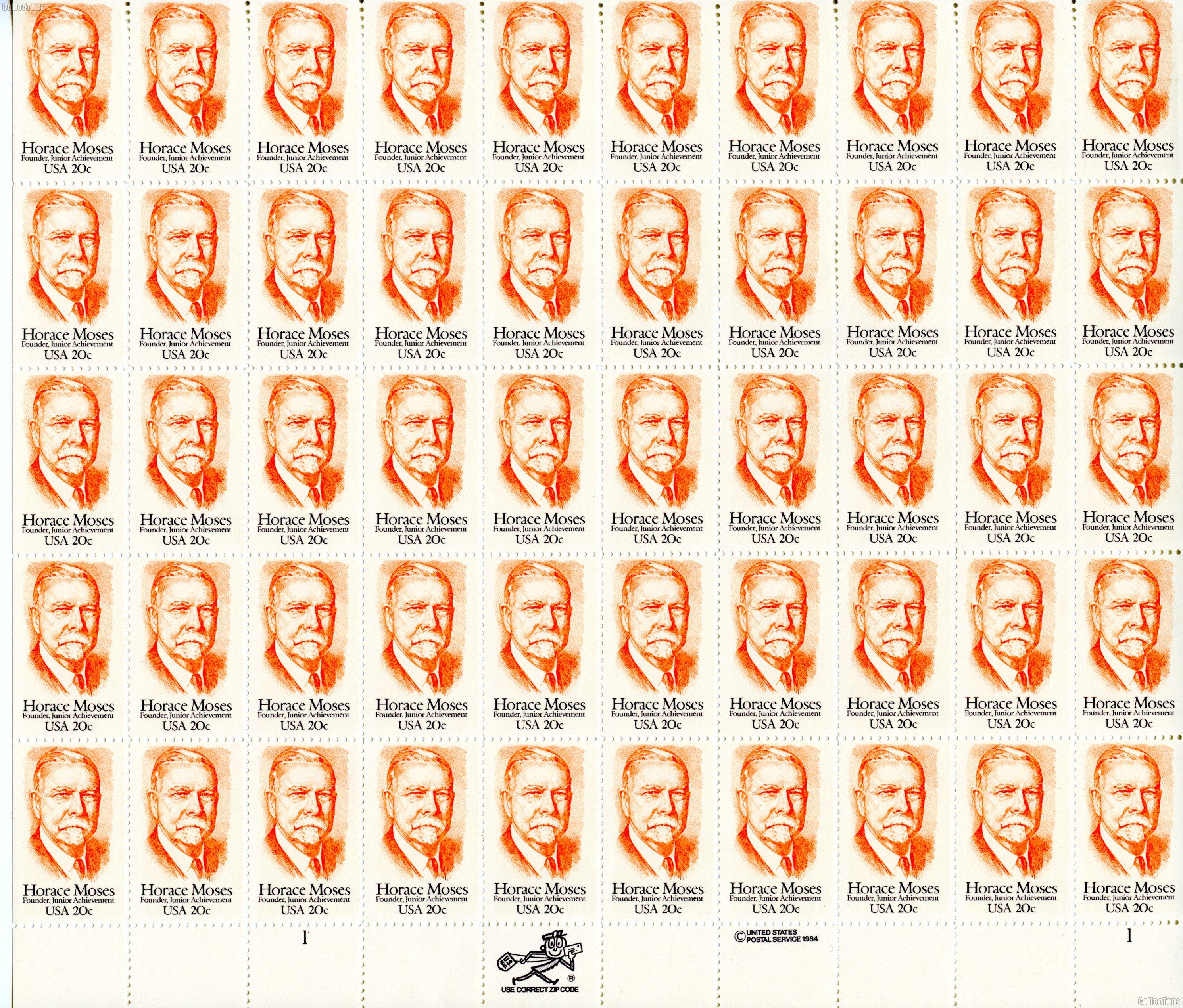 1984 Horace Moses 20 Cent US Postage Stamp MNH Sheet of 50 Scott #2095