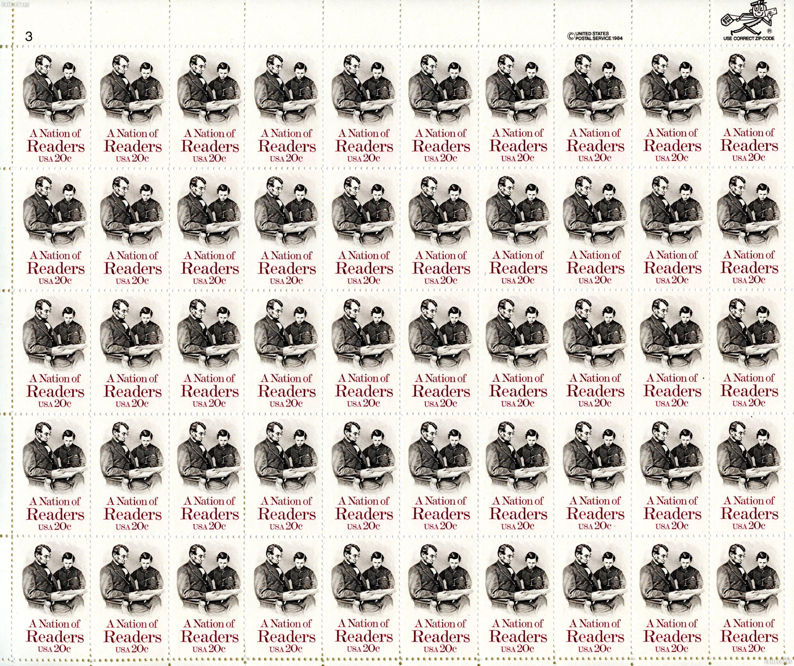 1984 A Nation of Readers 20 Cent US Postage Stamp MNH Sheet of 50 Scott #2106
