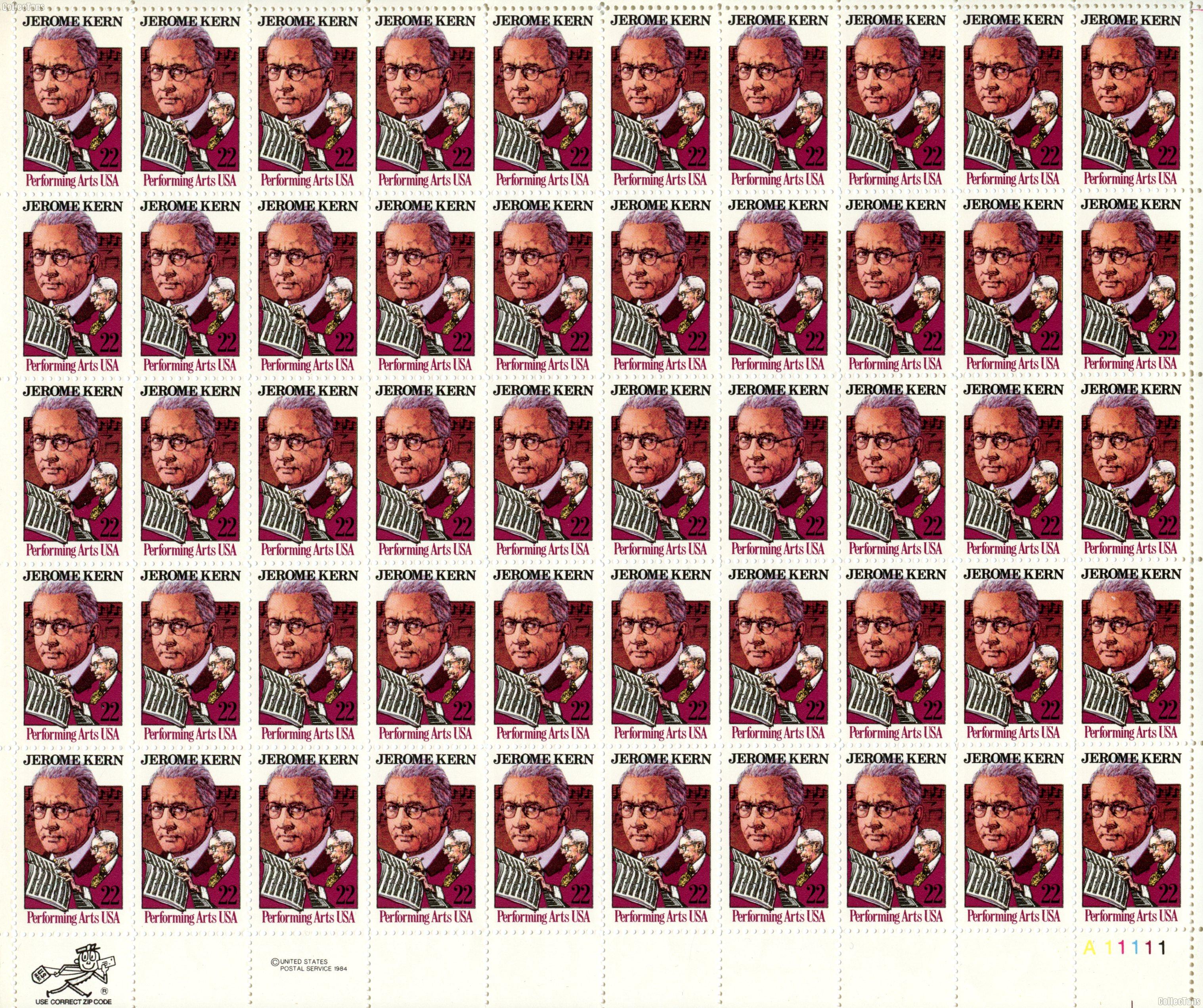 1985 Jerome Kern 22 Cent US Postage Stamp MNH Sheet of 50 Scott #2110