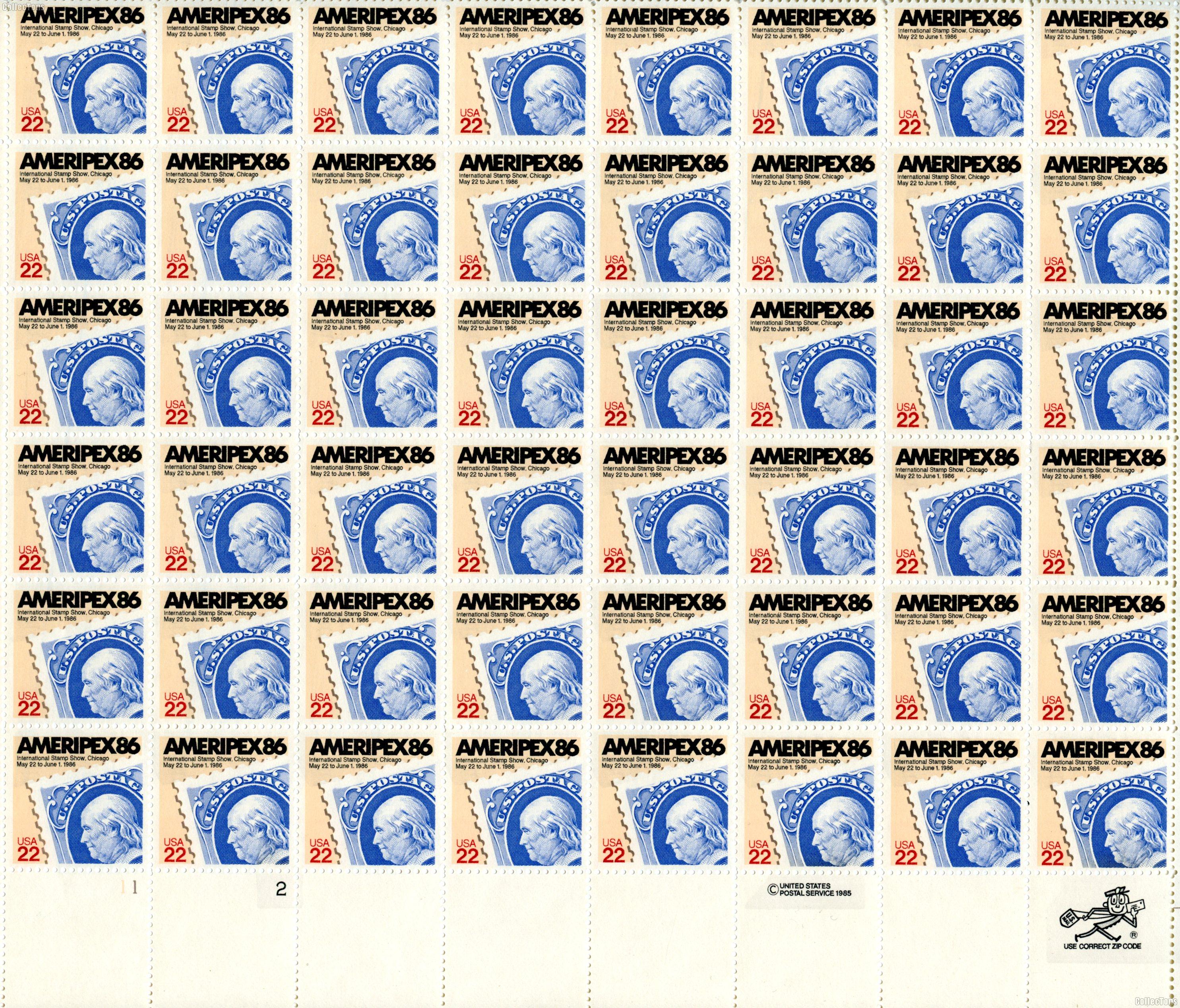 1985 Ameripex 22 Cent US Postage Stamp MNH Sheet of 48 Scott #2145