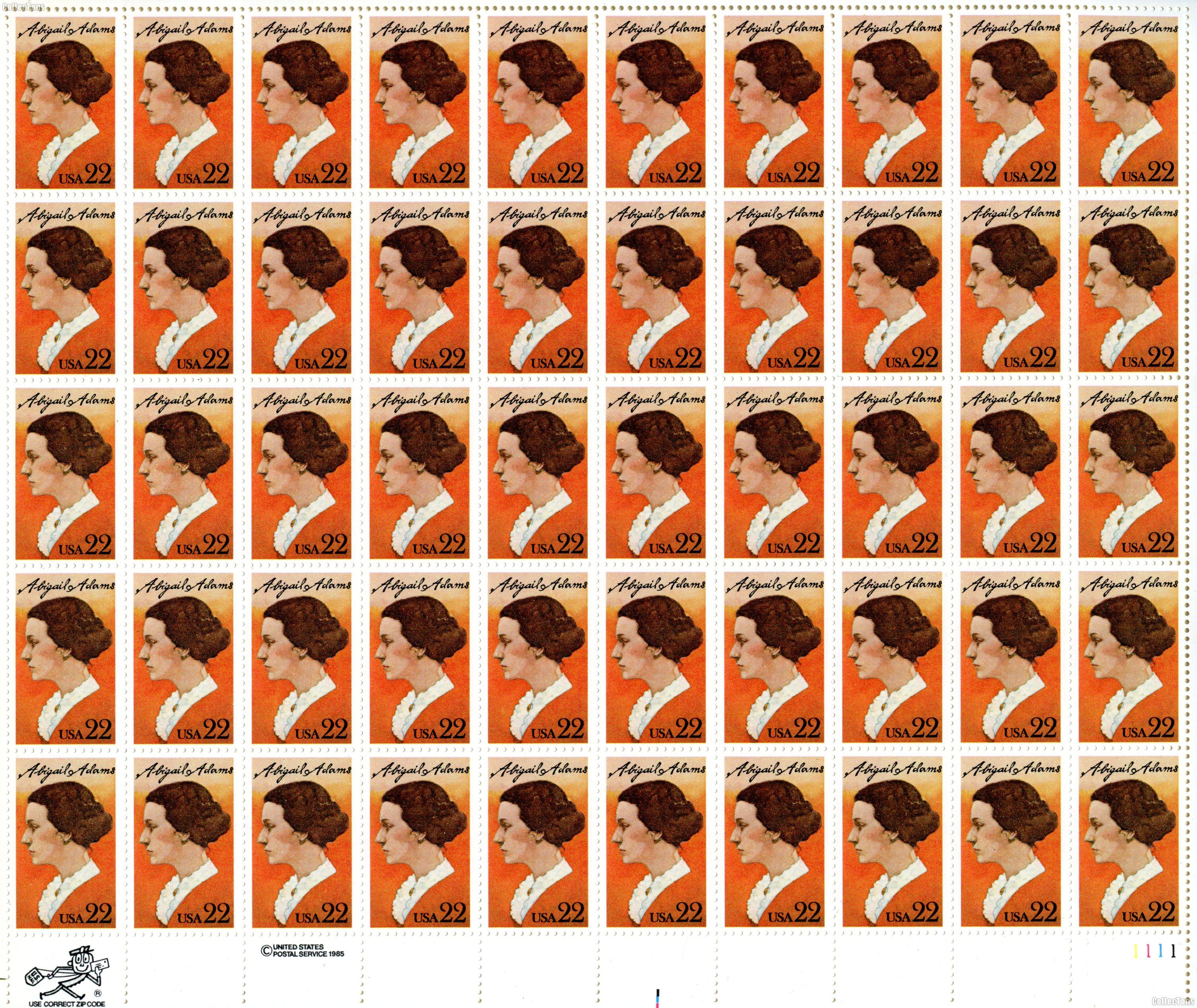 1985 Abigail Adams 22 Cent US Postage Stamp MNH Sheet of 50 Scott #2146