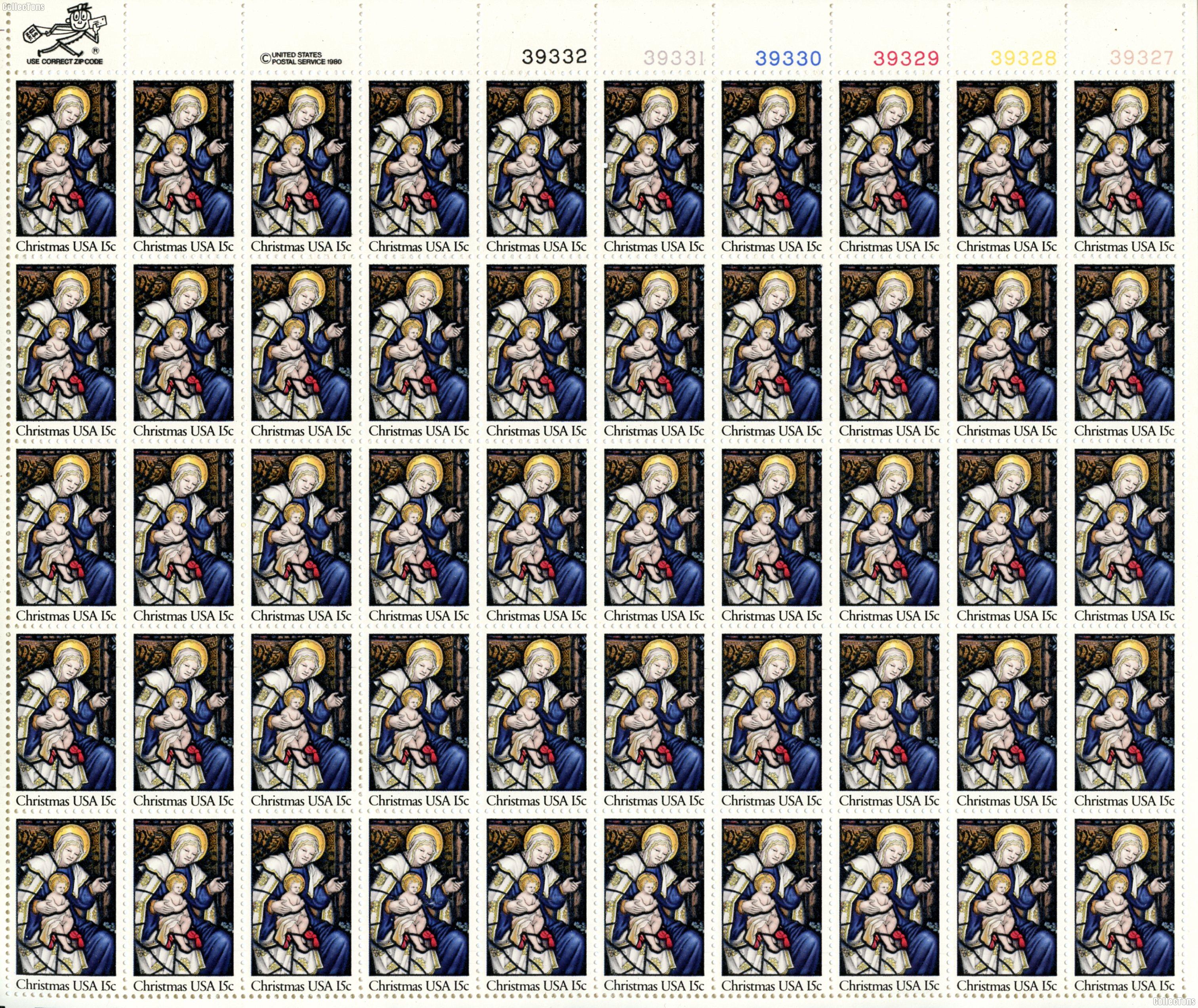 1980 Christmas - Madonna 15 Cent US Postage Stamp MNH Sheet of 50 Scott #1842