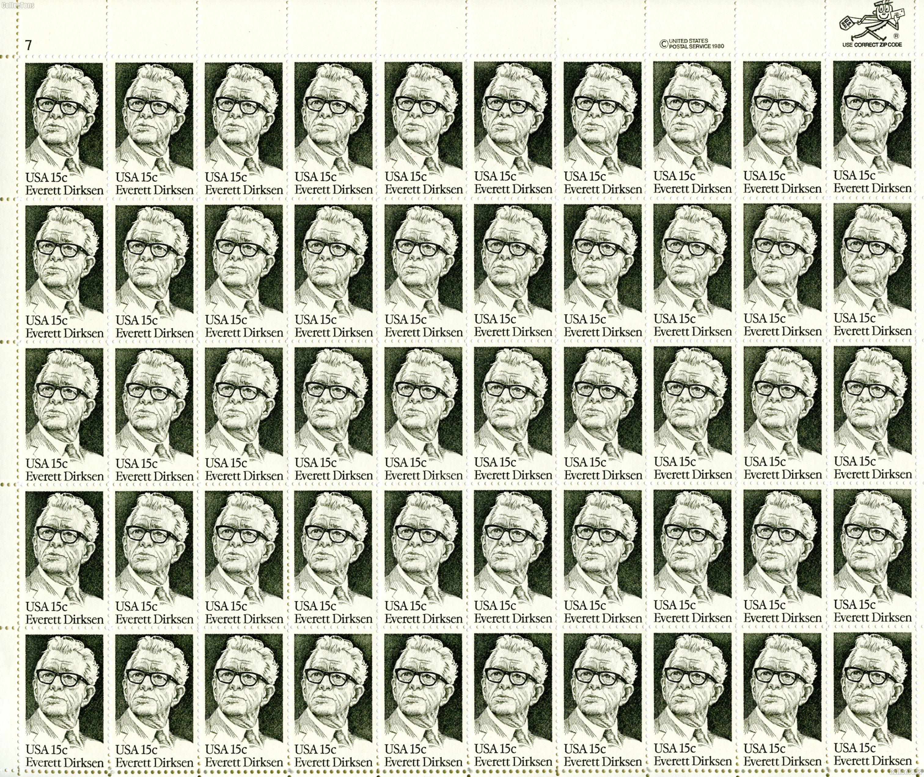 1981 Everett Dirksen 15 Cent US Postage Stamp MNH Sheet of 50 Scott #1874