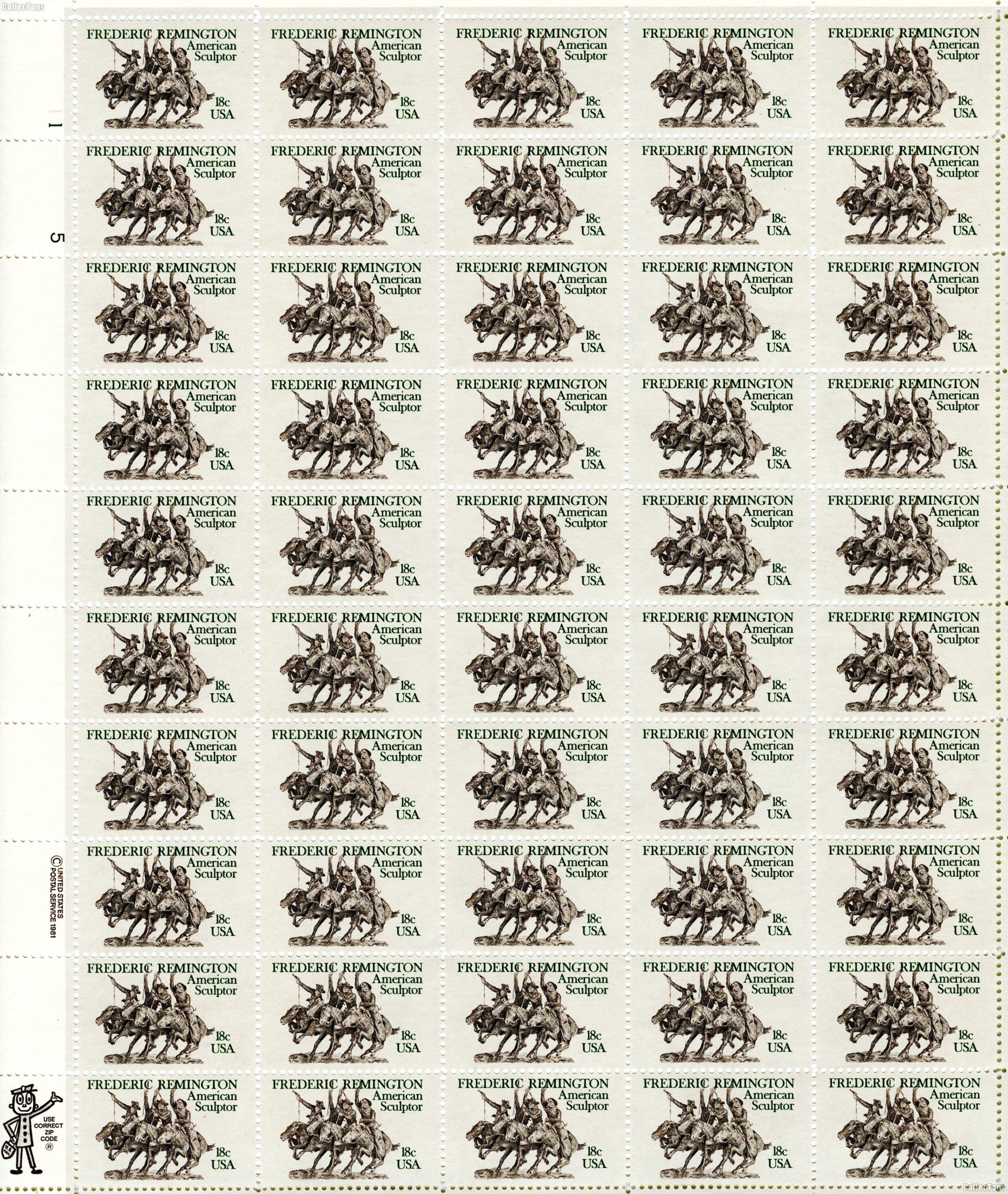 1981 Frederic Remington 18 Cent US Postage Stamp MNH Sheet of 50 Scott #1934