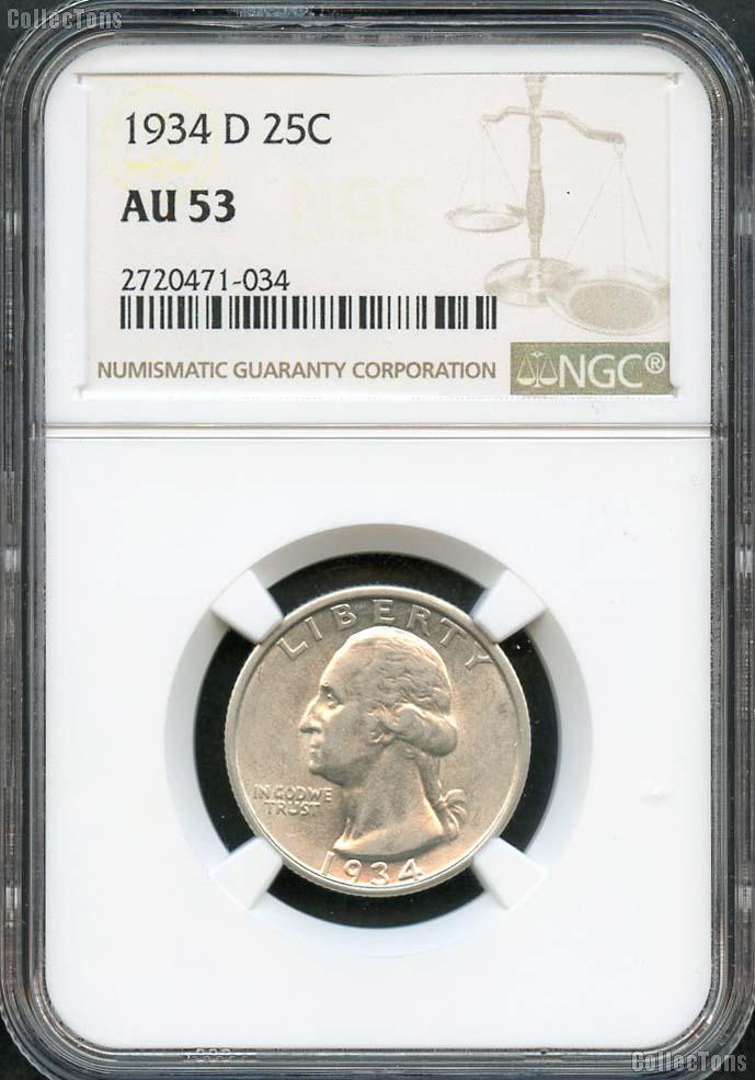 1934-D Washington Silver Quarter in NGC AU-53
