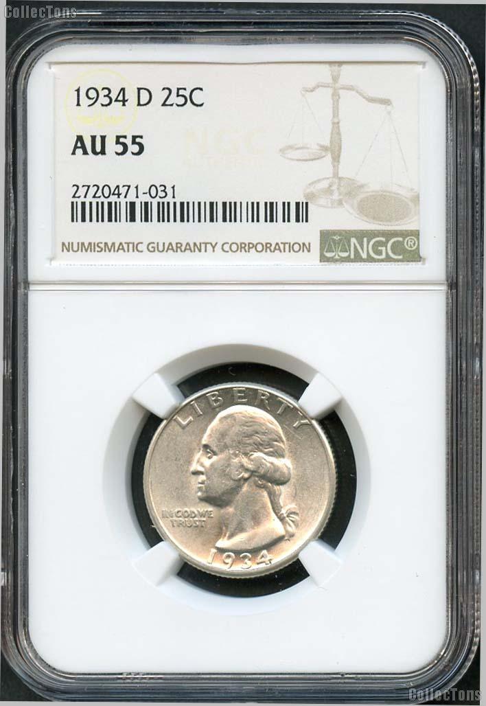1934-D Washington Silver Quarter in NGC AU-55