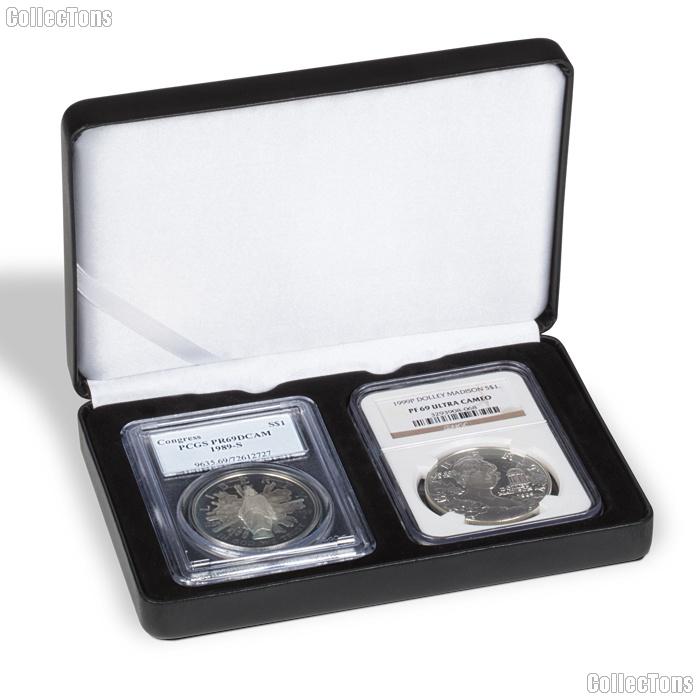 Leatherette Coin Display Box for 2 Certified Slabs by Lighthouse NOBILE