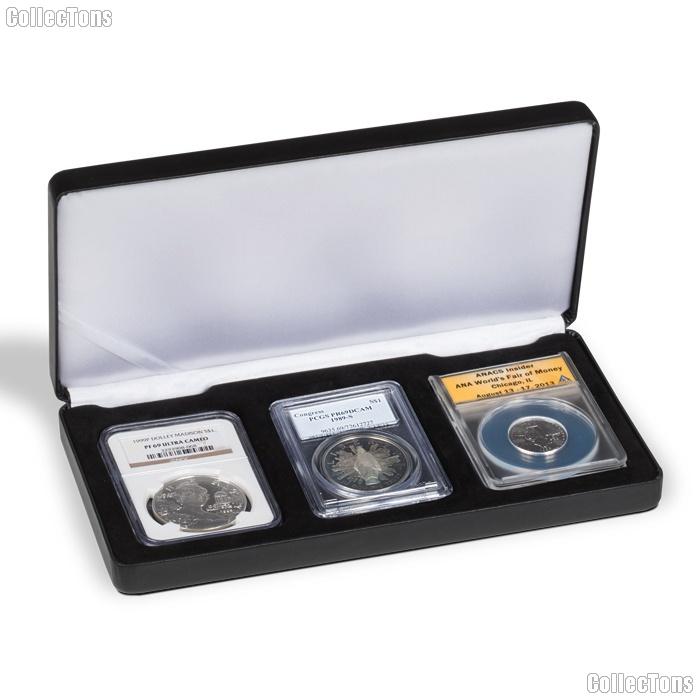 Leatherette Coin Display Box for 3 Certified Slabs by Lighthouse NOBILE