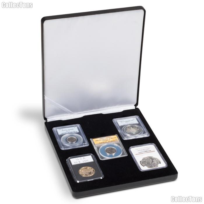 Leatherette Coin Display Box for 5 Certified Slabs by Lighthouse NOBILE
