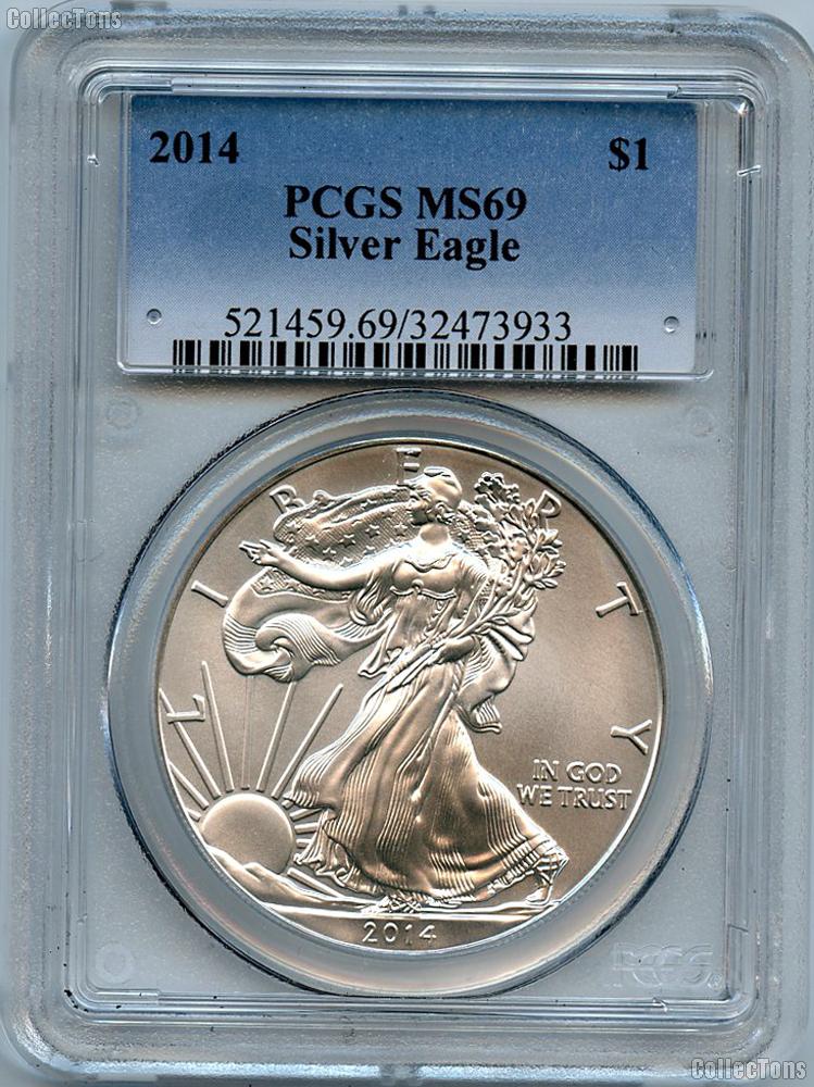 2014 American Silver Eagle Dollar in PCGS MS 69