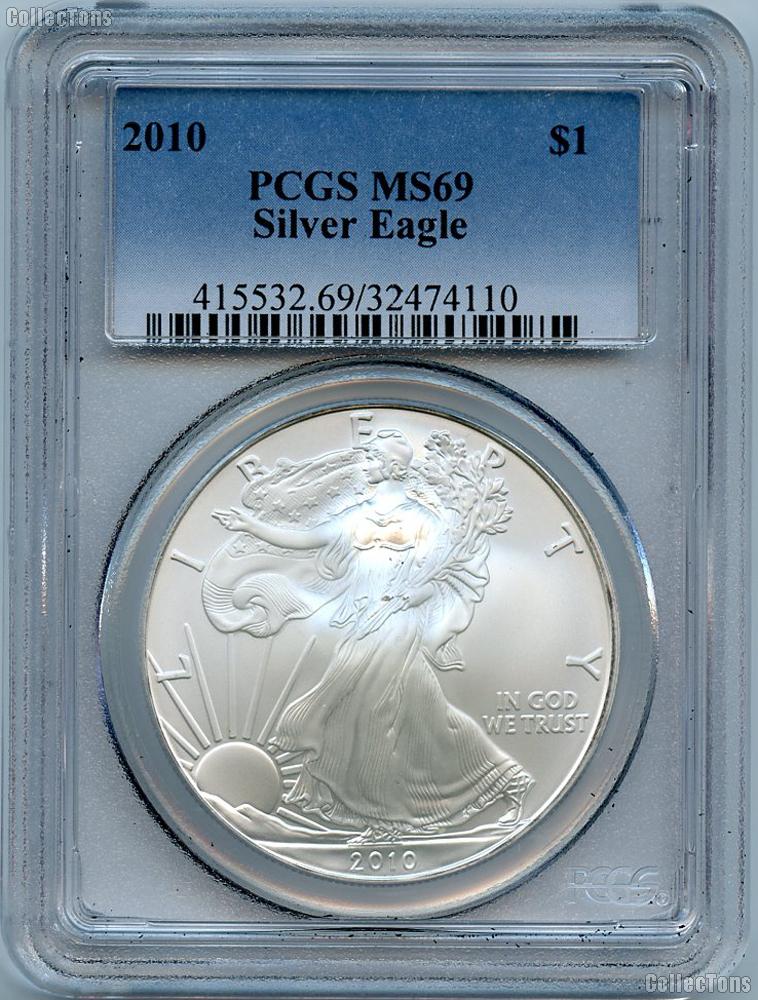 2010 American Silver Eagle Dollar in PCGS MS 69