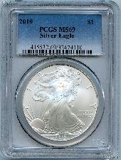 2010 American Silver Eagle Dollar in PCGS MS 69