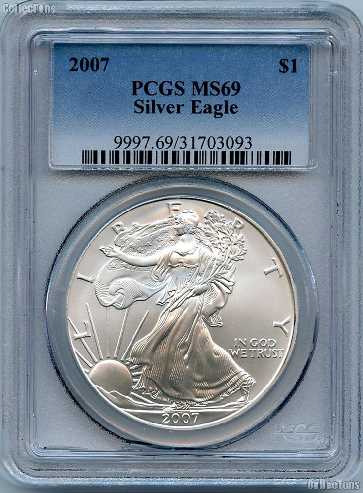 2007 American Silver Eagle Dollar in PCGS MS 69
