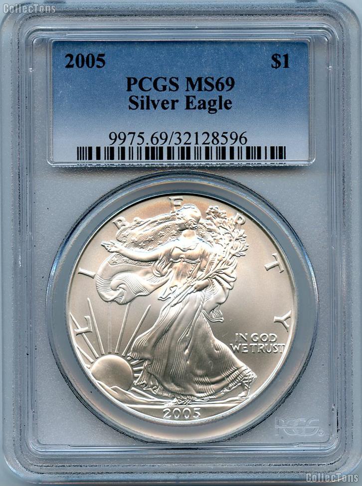 2005 American Silver Eagle Dollar in PCGS MS 69