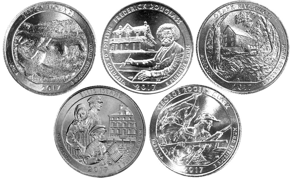 2017 National Park Quarters Complete Set San Francisco (S) Mint Uncirculated (5 Coins) IA, DC, MO, NJ, IN