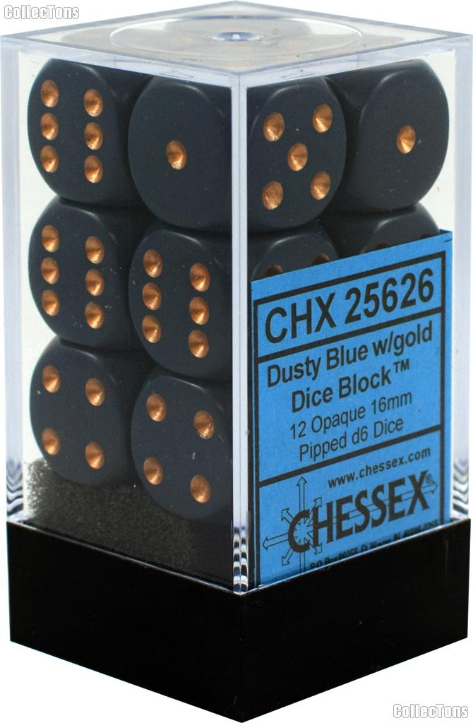 12 x Dusty Blue/Copper 16mm Six Sided (D6) Opaque Dice by Chessex CHX25626