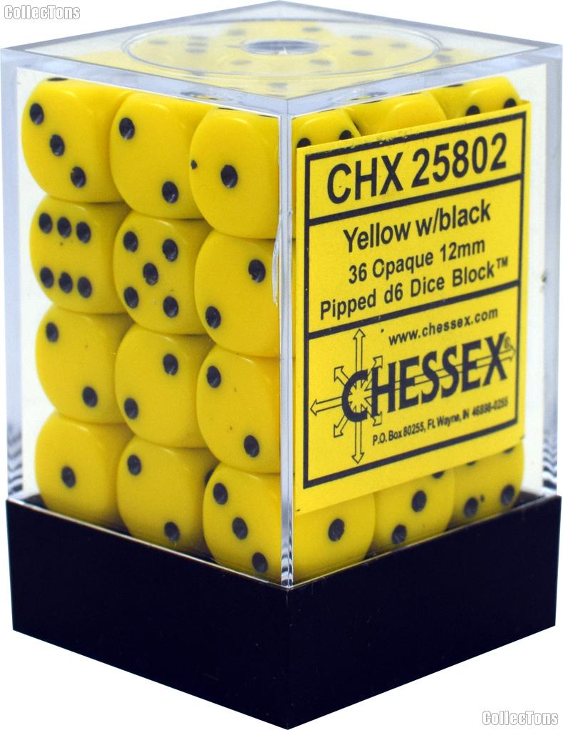36 x Yellow/Black 12mm Six Sided (D6) Opaque Dice by Chessex CHX25802