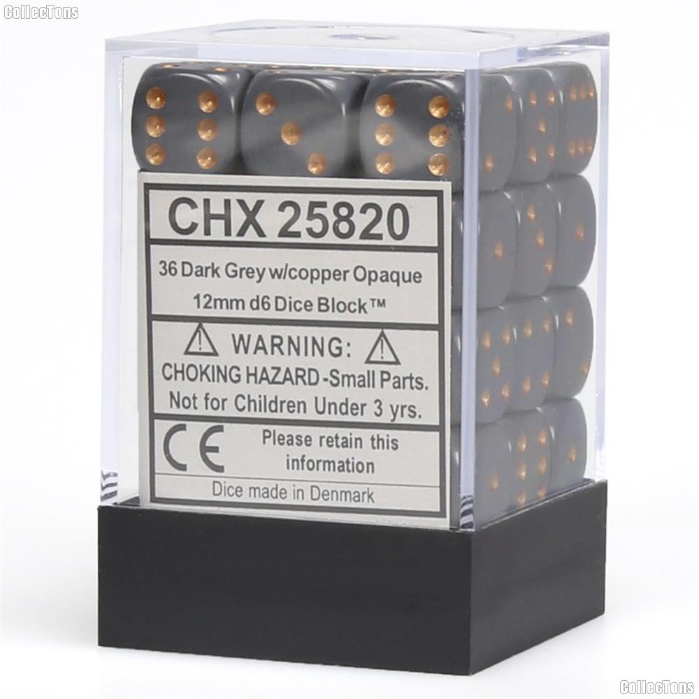 36 x Dark Grey/Copper 12mm Six Sided (D6) Opaque Dice by Chessex CHX25820