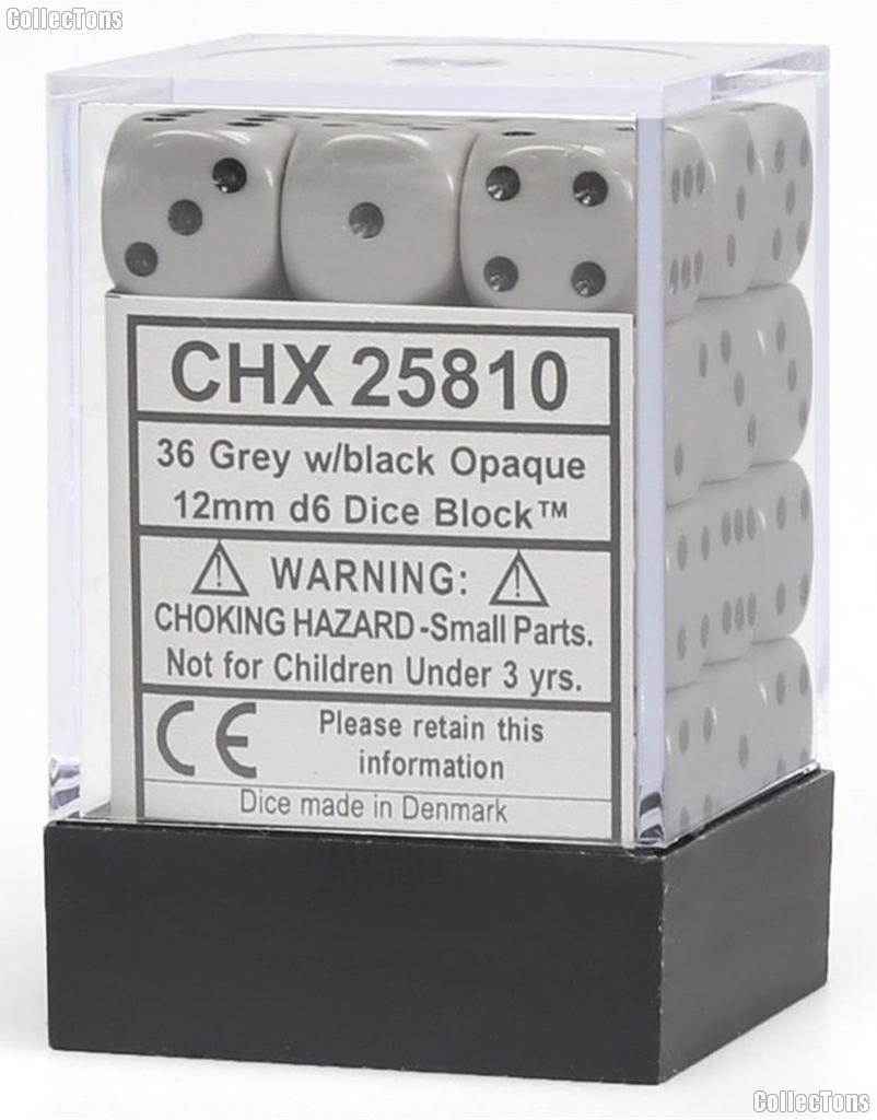 36 x Grey/Black 12mm Six Sided (D6) Opaque Dice by Chessex CHX25810