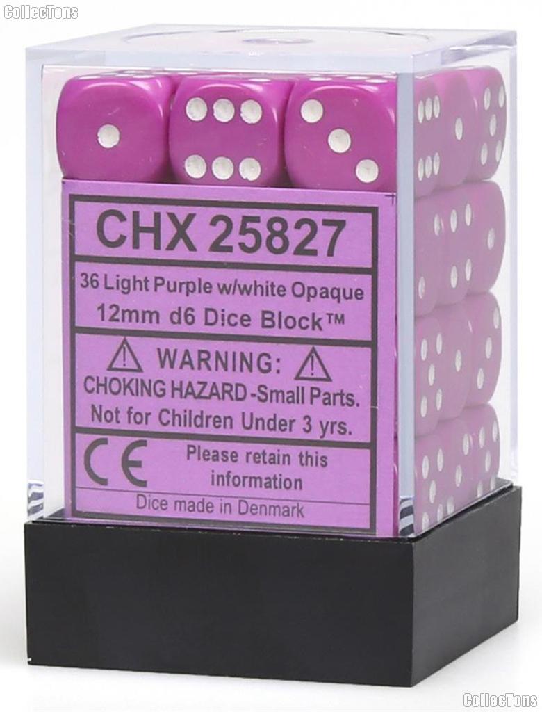36 x Light Purple/White 12mm Six Sided (D6) Opaque Dice by Chessex CHX25827