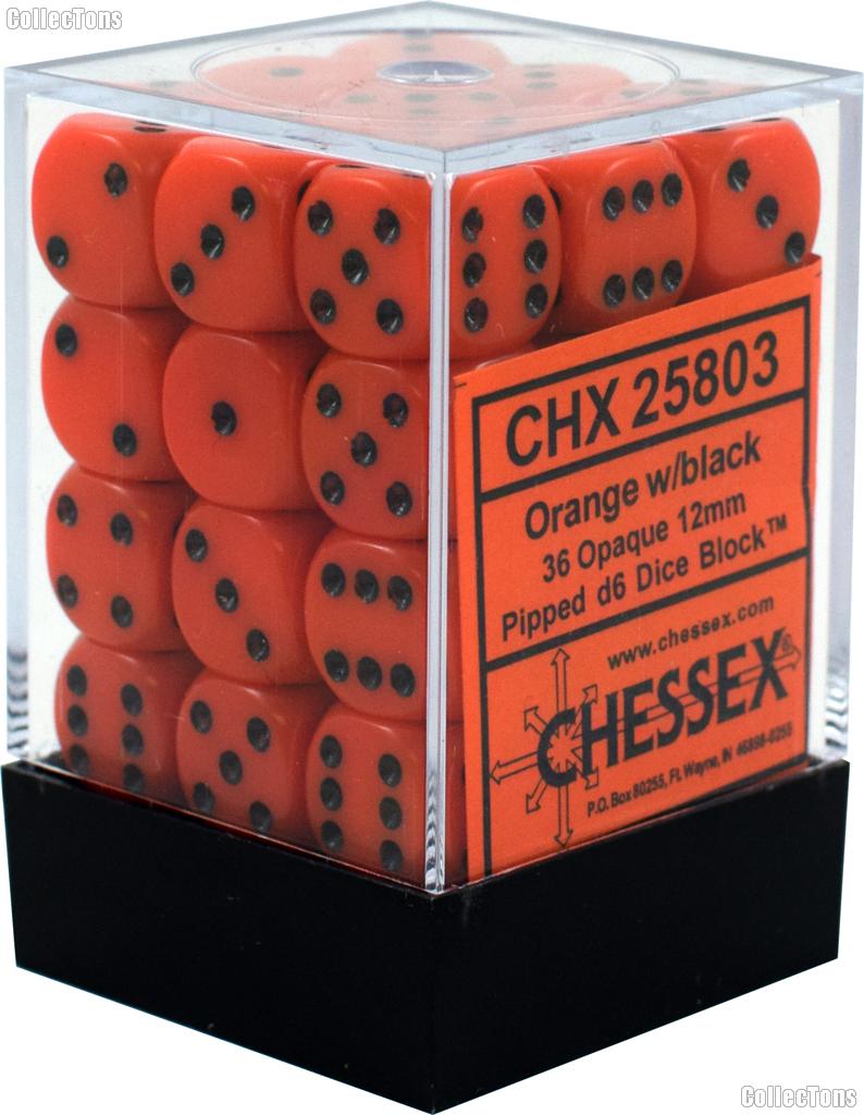 36 x Orange/Black 12mm Six Sided (D6) Opaque Dice by Chessex CHX25803