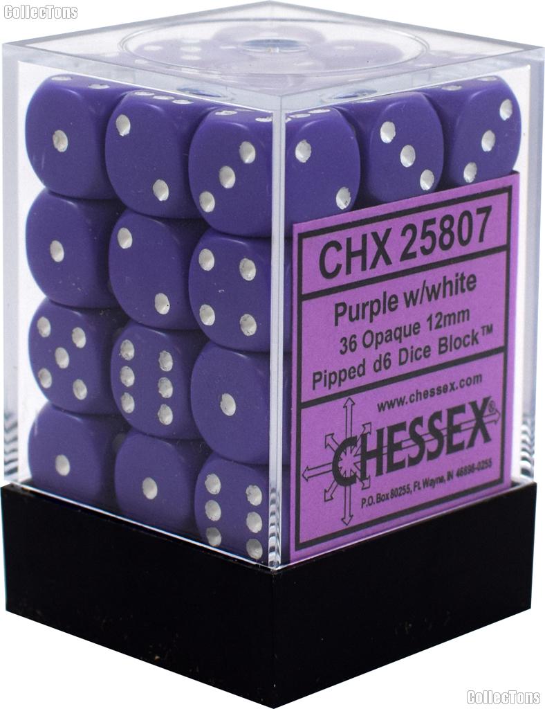 36 x Purple/White 12mm Six Sided (D6) Opaque Dice by Chessex CHX25807