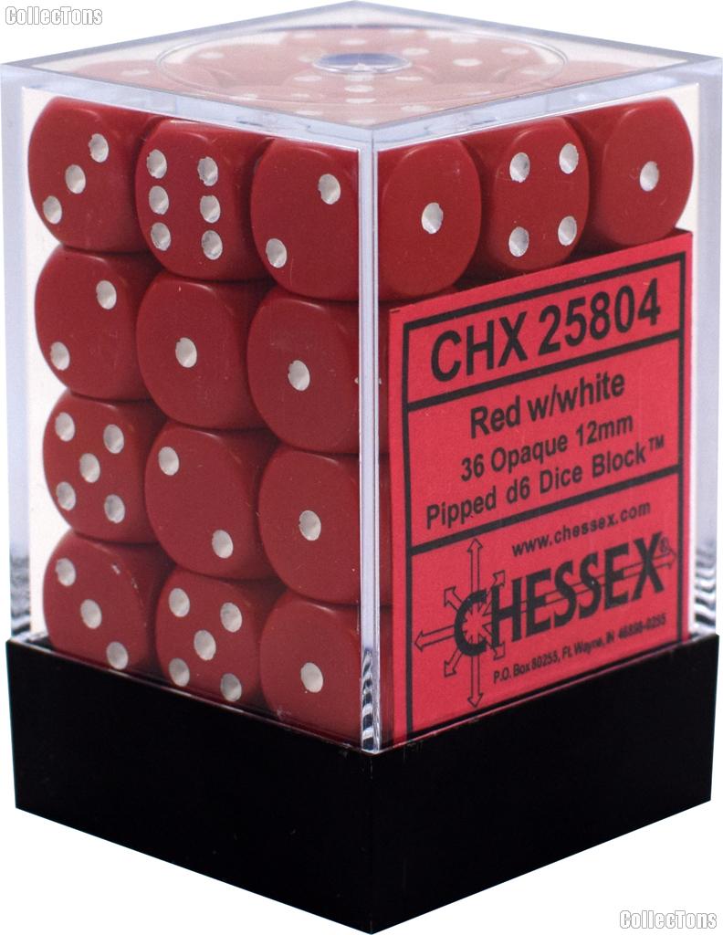 36 x Red/White 12mm Six Sided (D6) Opaque Dice by Chessex CHX25804