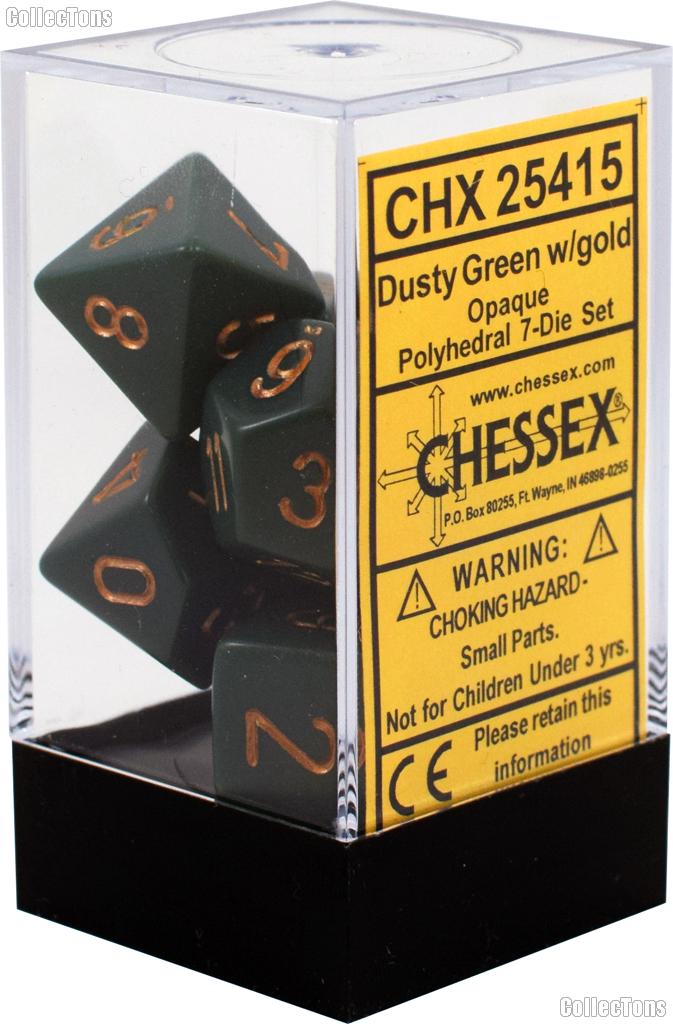 7-Die Set Polyhedral Dusty Green/Copper Opaque Dice by Chessex CHX25415