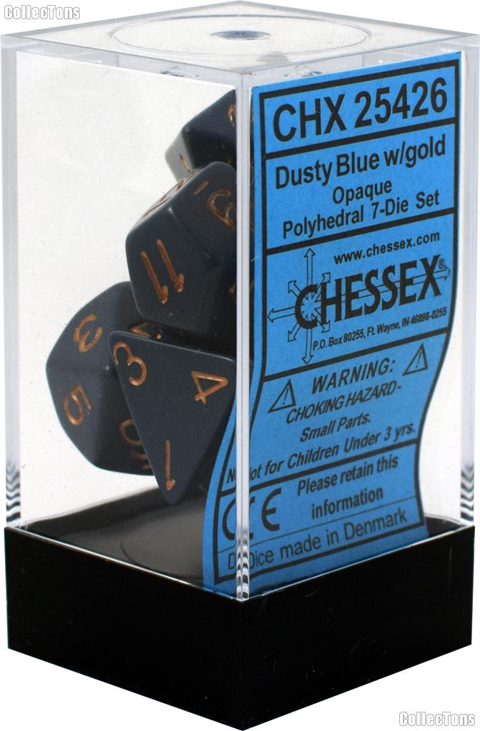 7-Die Set Polyhedral Dusty Blue/Copper Opaque Dice by Chessex CHX25426