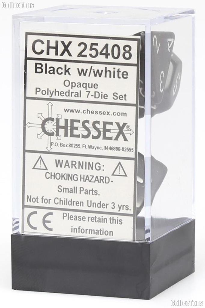 7-Die Set Polyhedral Black/White Opaque Dice by Chessex CHX25408